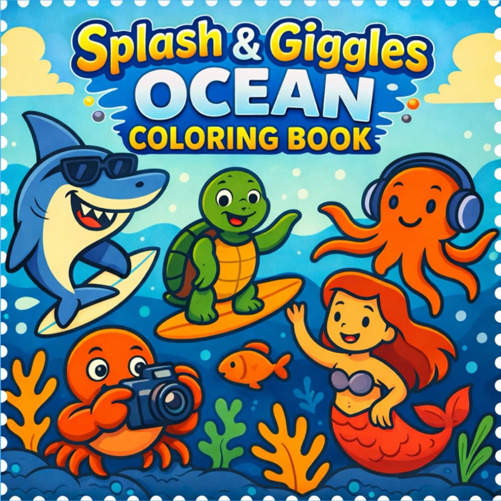 Splash & Giggles Ocean Coloring Book: 50 Fun & Funny Underwater Illustrations for Adults & Teens