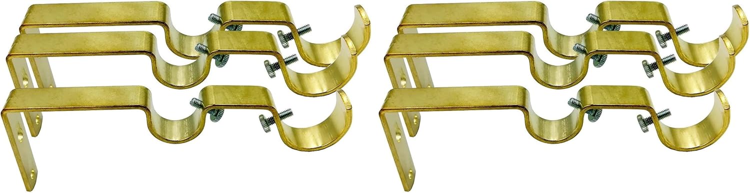Double Curtain Rod Hanging Brackets Havy Duty 3Pcs-Gold (Pack of 2)