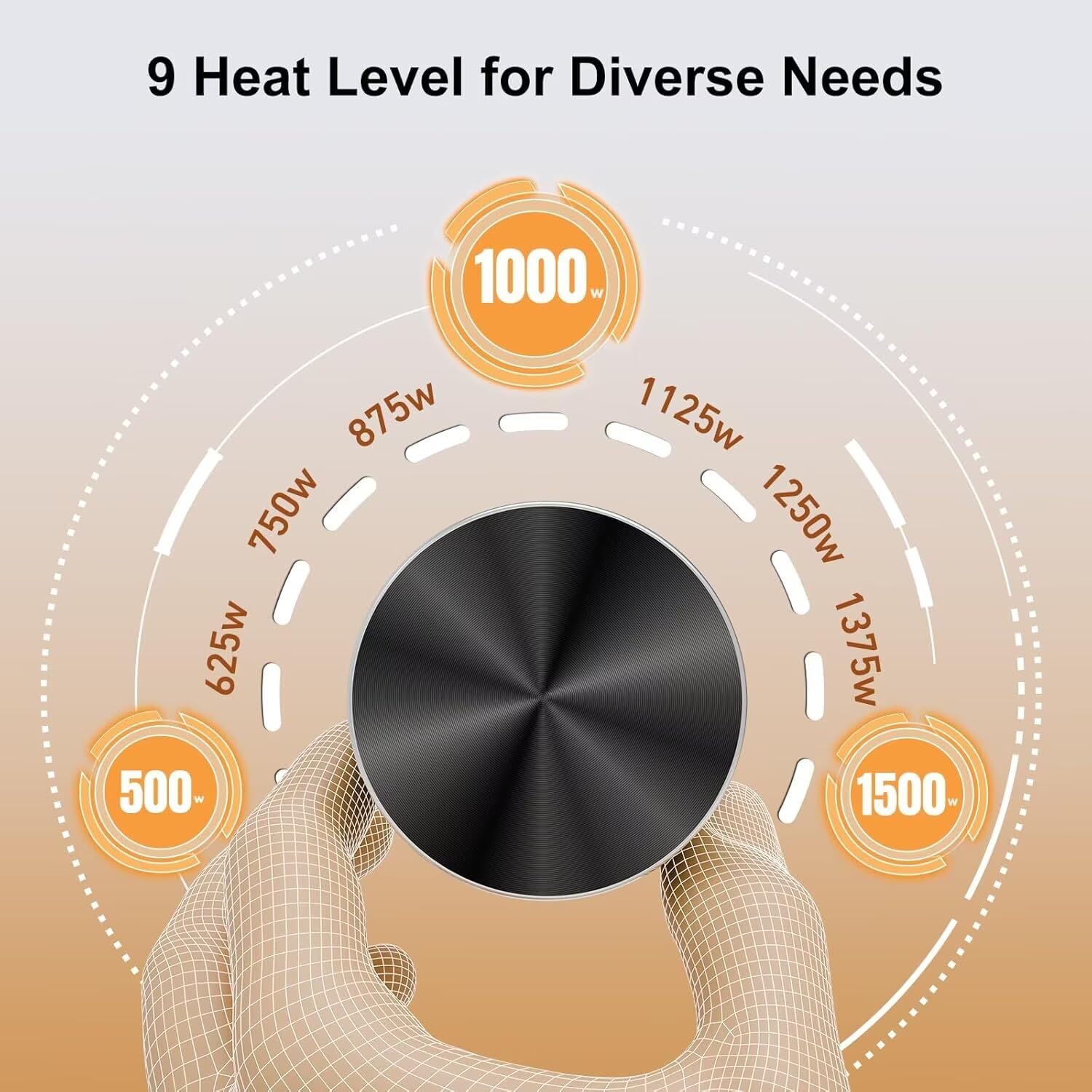 Riscaldatore elettrico da cortile, timer 9H, oscillazione a 60°, riscaldatore portatile per esterni, 9 livelli di calore, protezione da ribaltamento/surriscaldamento, blocco di sicurezza