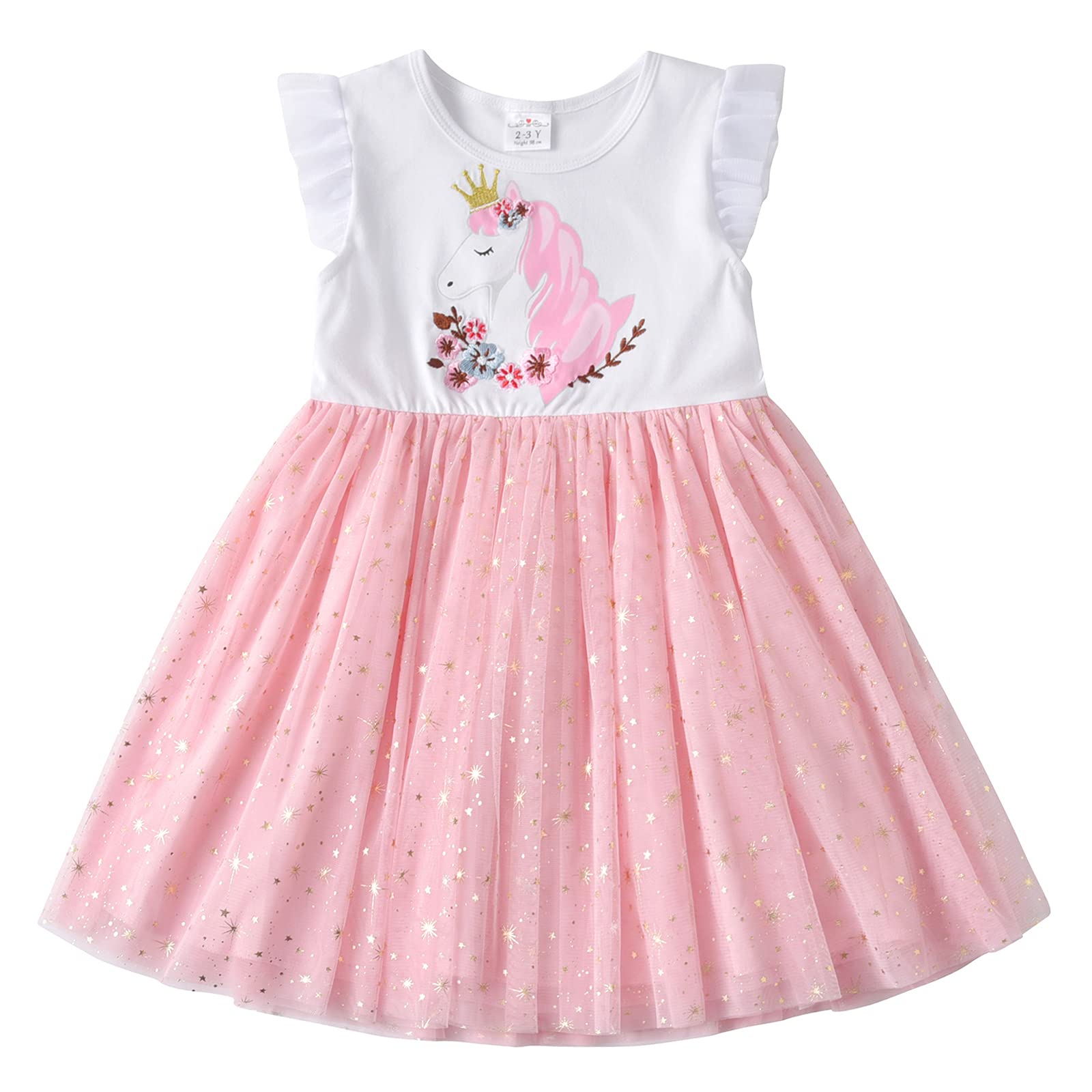 VIKITA Vestido Patrón de Mariposa Unicornio Algodón Tulle Tutu Manga Larga Niñas 2-8 Años