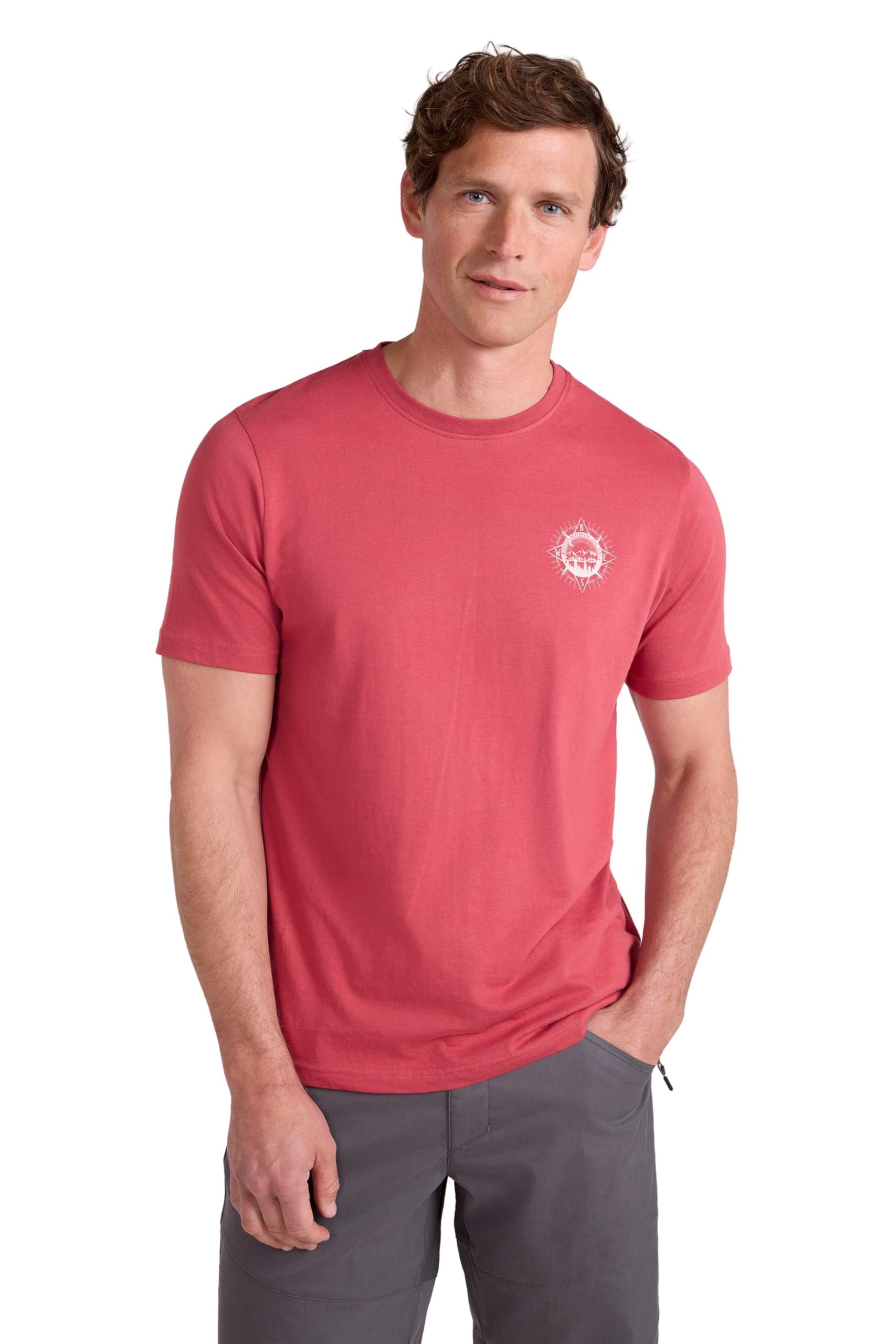 Mountain Warehouse Men's Red Compass Cotton T-Shirt - Lightweight, Breathable & Uv Protect Casual Tee - Spring, Summer Outdoors, Holiday, Walking, Hiking Small