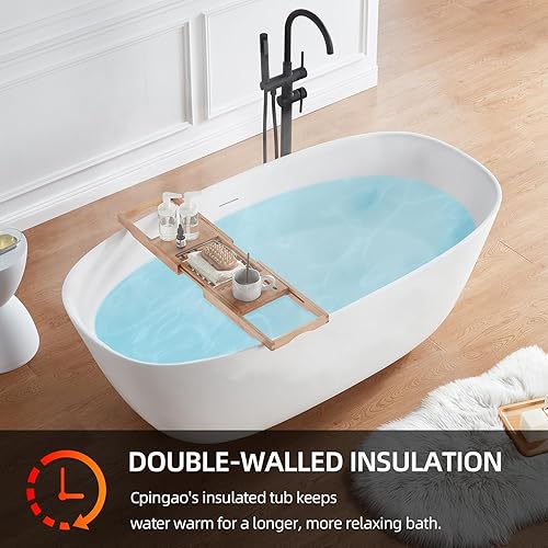 Miniatura 4 de Cpingao Bañera independiente de superficie sólida de resina de piedra 63 pulgadas de largo x 315 pulgadas de ancho x 22 pulgadas de alto Bañera