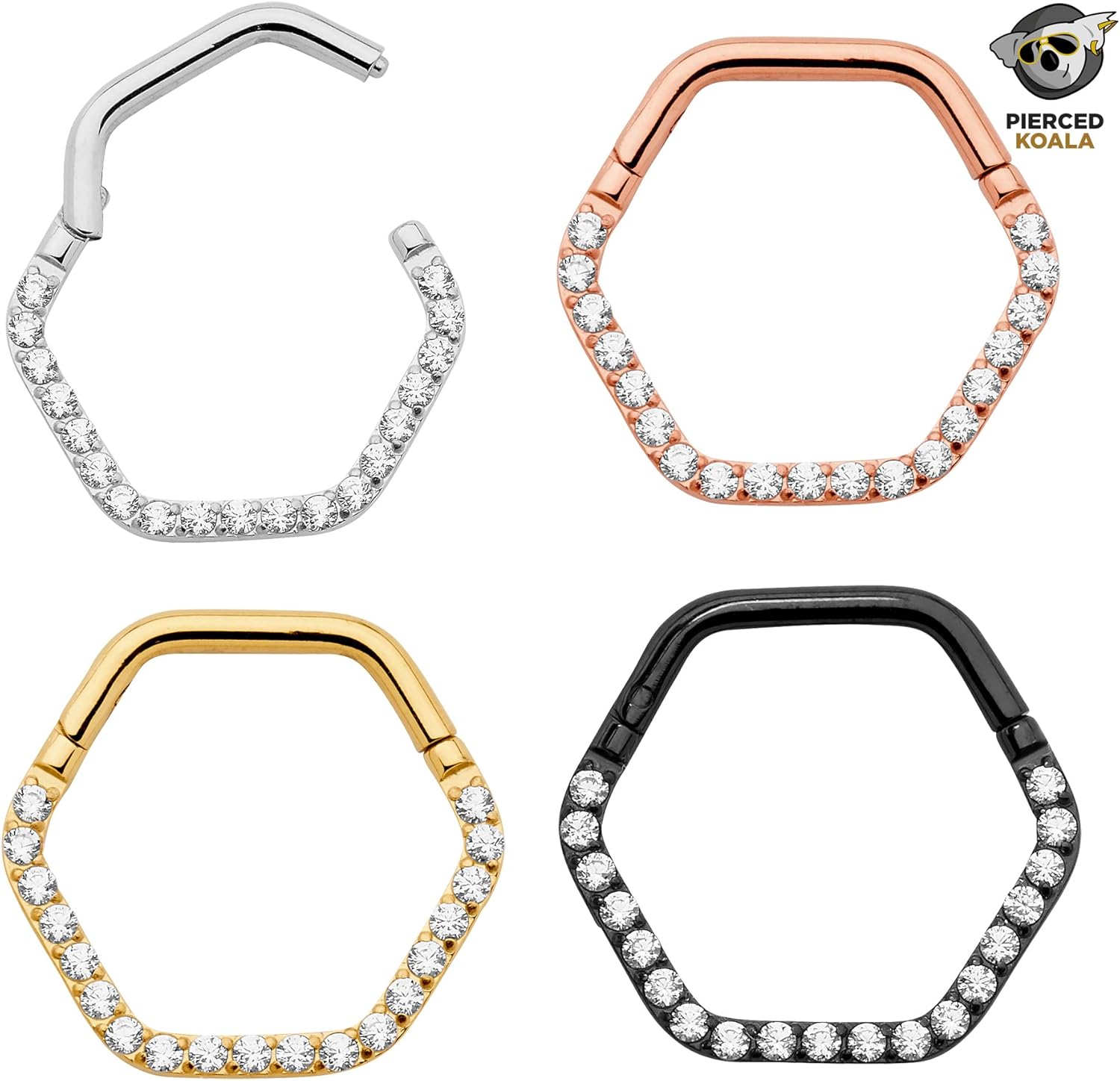 ピアス コアラ 2個 チタン インプラントグレード 六角形 フープ 宝石 セプタム ジュエリー ヒンジ付きセグメントリング ボディピ