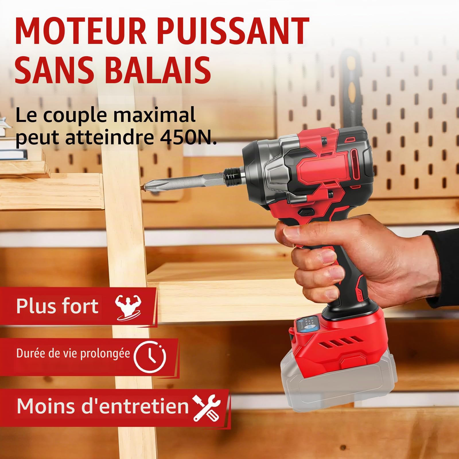 Perceuse-visseuse à percussion 1/4" pour Milwaukee 18 V(sans batterie) | Roadtime 2400R tige hexagonale sans balais 450N, 3 vitesses et 2 vitesses inversées, avec LED et 13 Accessoires