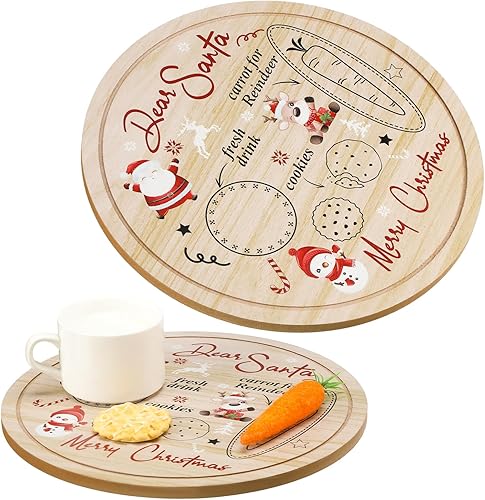 Miniatura 1 de Plato de galletas de Santa Dear Santa para Navidad, bandeja de Papá Noel, bandeja de madera, placa de madera, platos de madera, decoraciones de