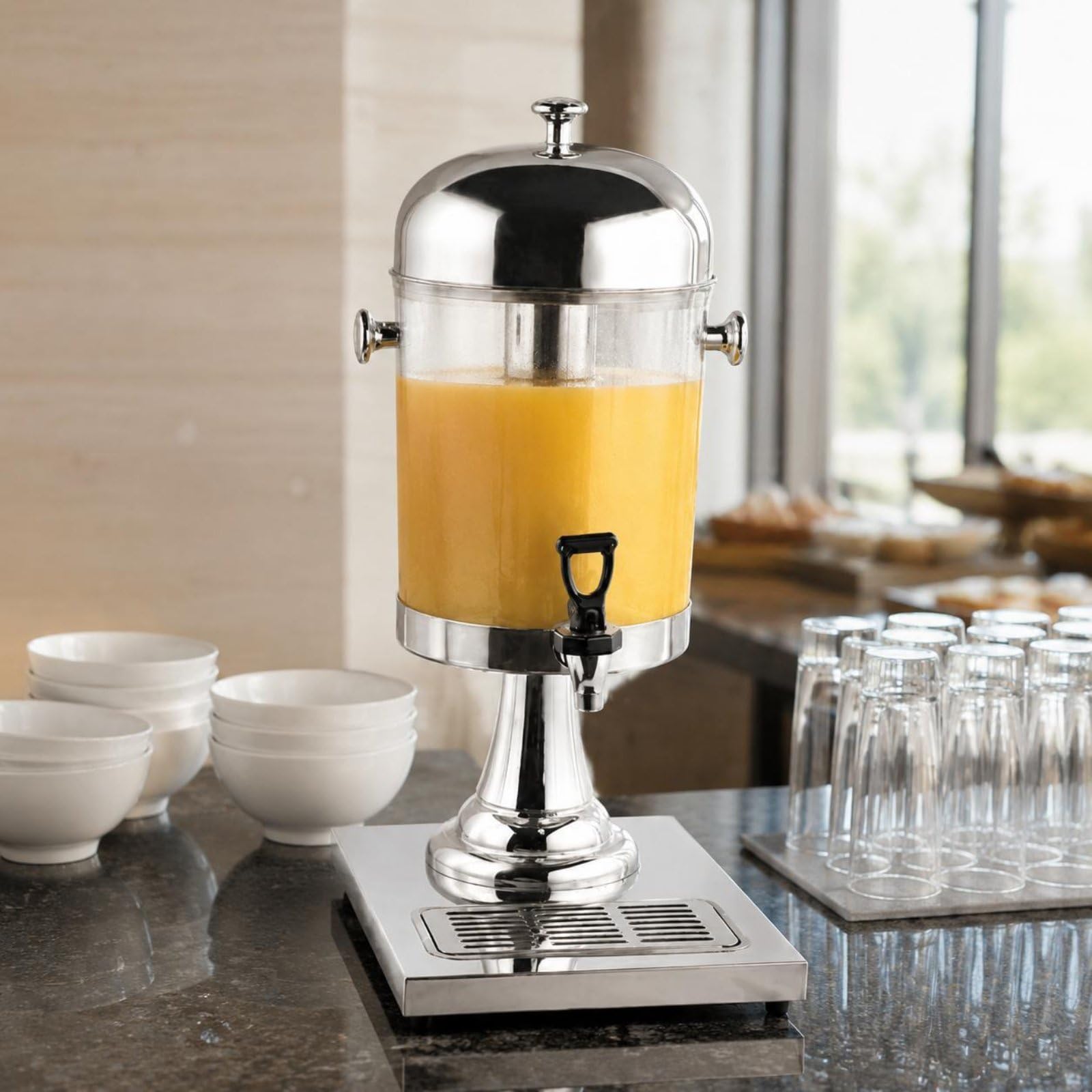 Erogatore di Succo in Acciaio Inox Spesso Distributore Trasparente con Rubinetto Resistente Al Calore Articolo Domestico per Ristoratori, Hotel, Oro, Oro