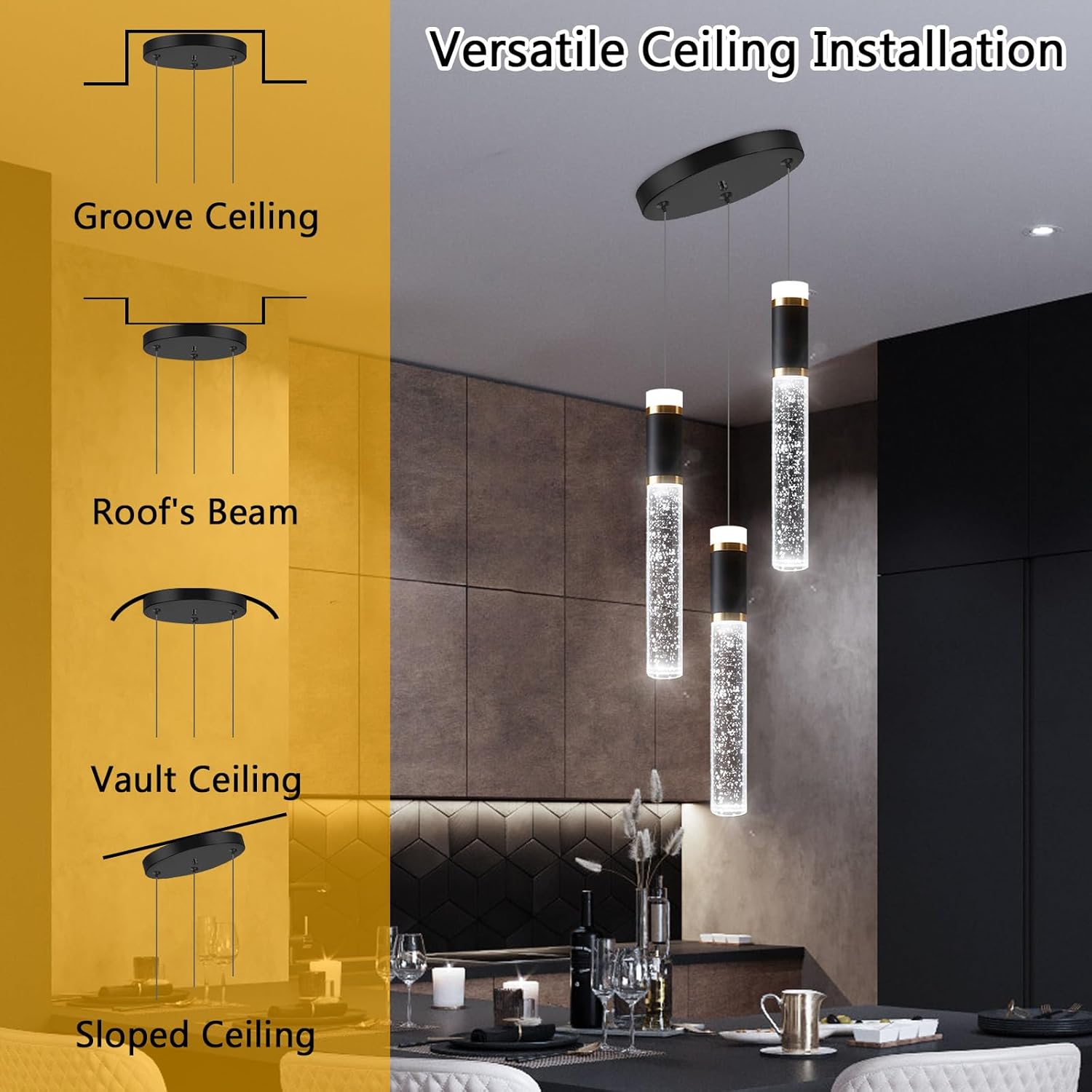 Mini Chandelier for Kitchen Island Modern Crystal Pendant Lighting LED Dining Room Hanging Lights Cylinder Drop Lights Ceiling Lighting Fixture Kitchen Sink Bedroom Bathroom 2700K 6000K