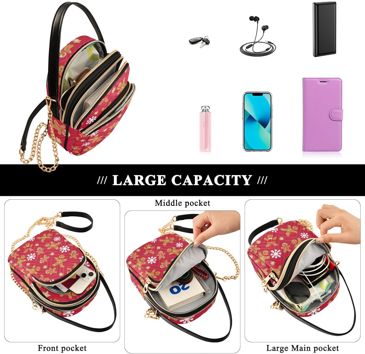 Festive Cell Phone Purse Crossbody Handbag Durable Shoulder Bag