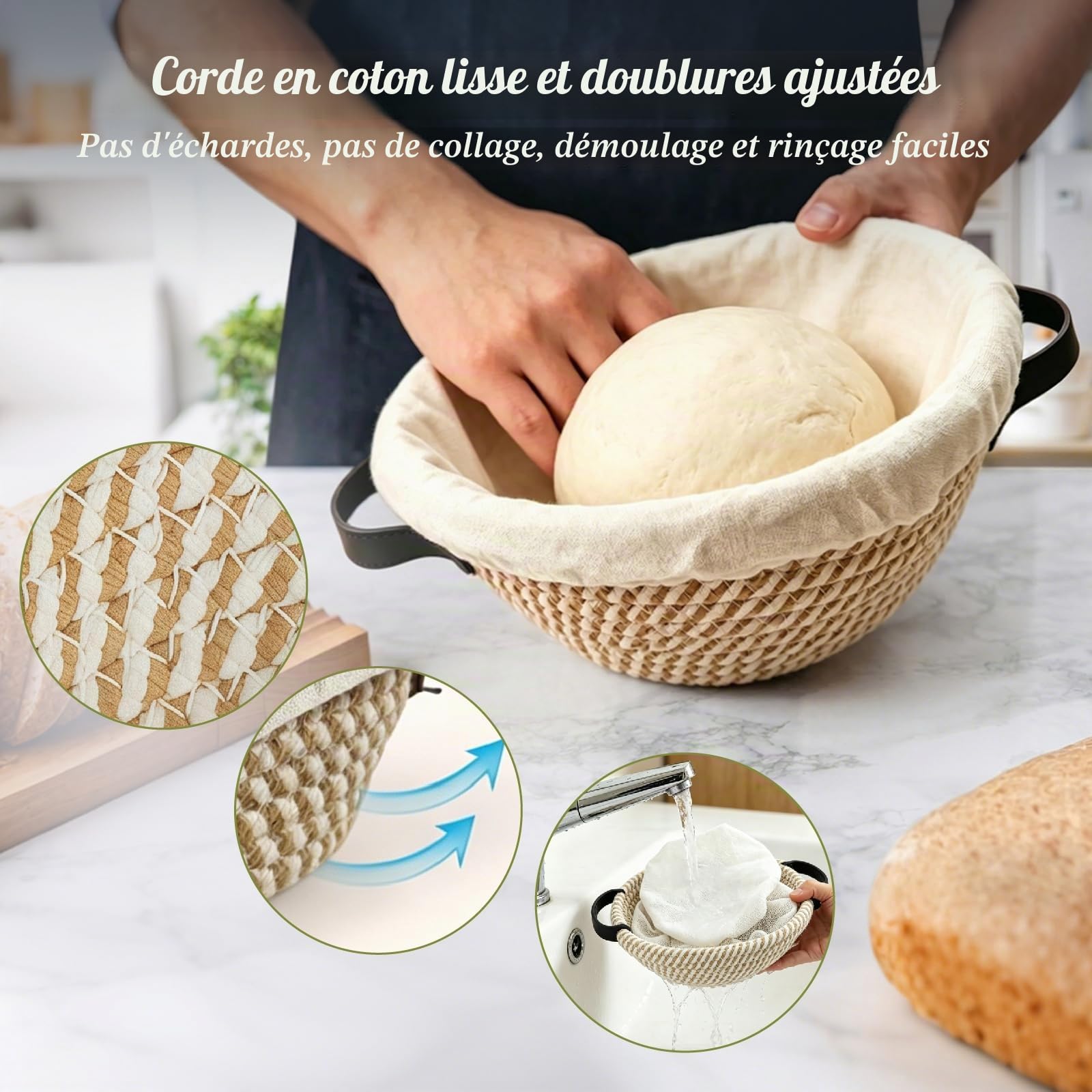 21 Pièces Kit Pain au Levain avec 25cm Ovale et 23cm Rond Corde en Coton Pliable Banneton, Kit Pain avec 650ml Bocal Levain,Sourdough Starter Kit pour Pâtissiers Débutants et Expérimentés