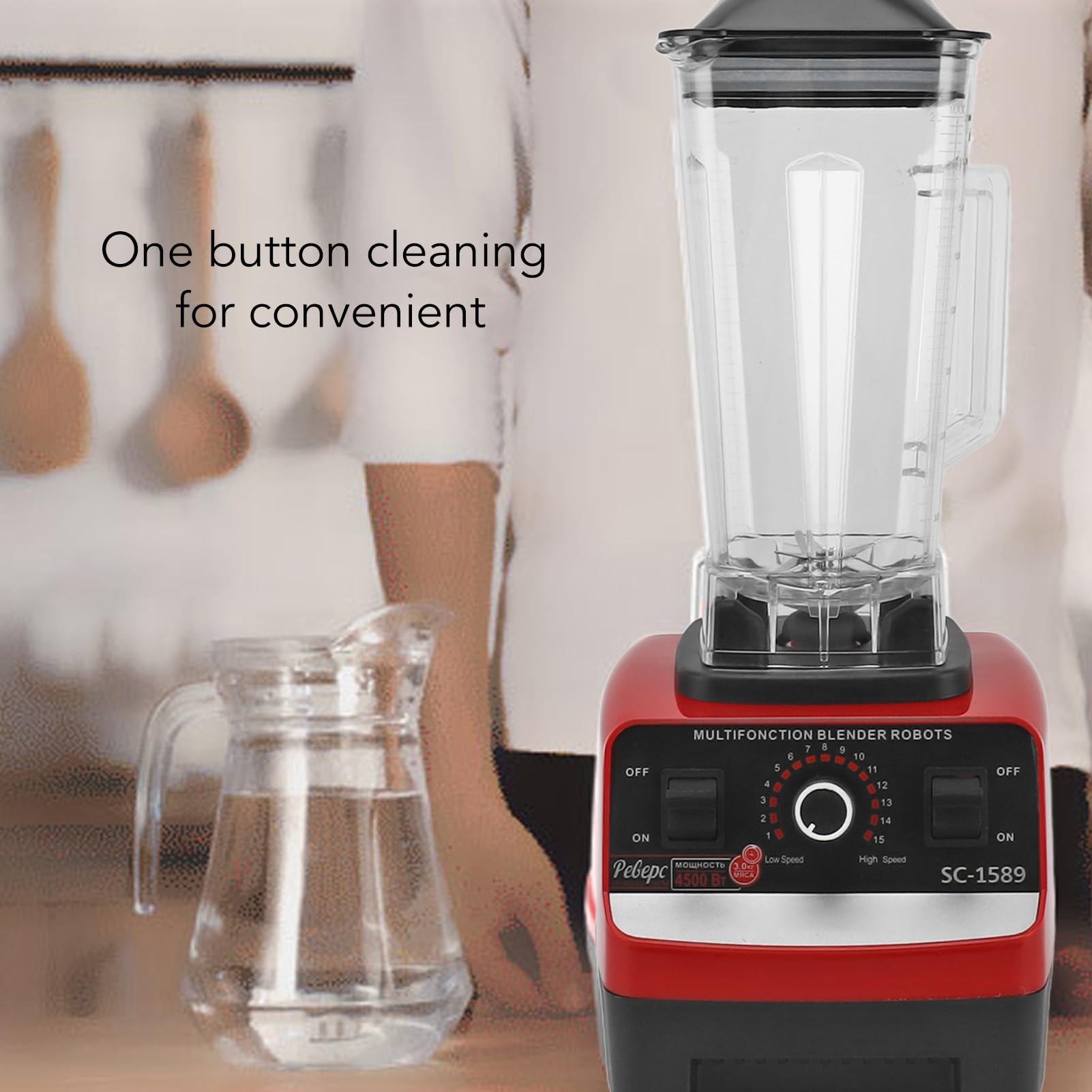 Licuadora de Alta Potencia de 4500 W, Gran Capacidad de 2 L, 15 Velocidades, 6 Cuchillas de Acero Inoxidable Procesador de Alimentos Multifunción con (Enchufe europeo 220V)