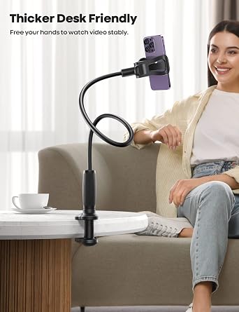 Lamicall Gooseneck Phone Holder for Bed - [Upgraded Stable Clip] for Desk, Headboard, Bed, Bedside, Table, Flexible Gooseneck Long Arm Stand, Overhead Cell Phone Clamp Mount, Gift for All 4-7 Device
