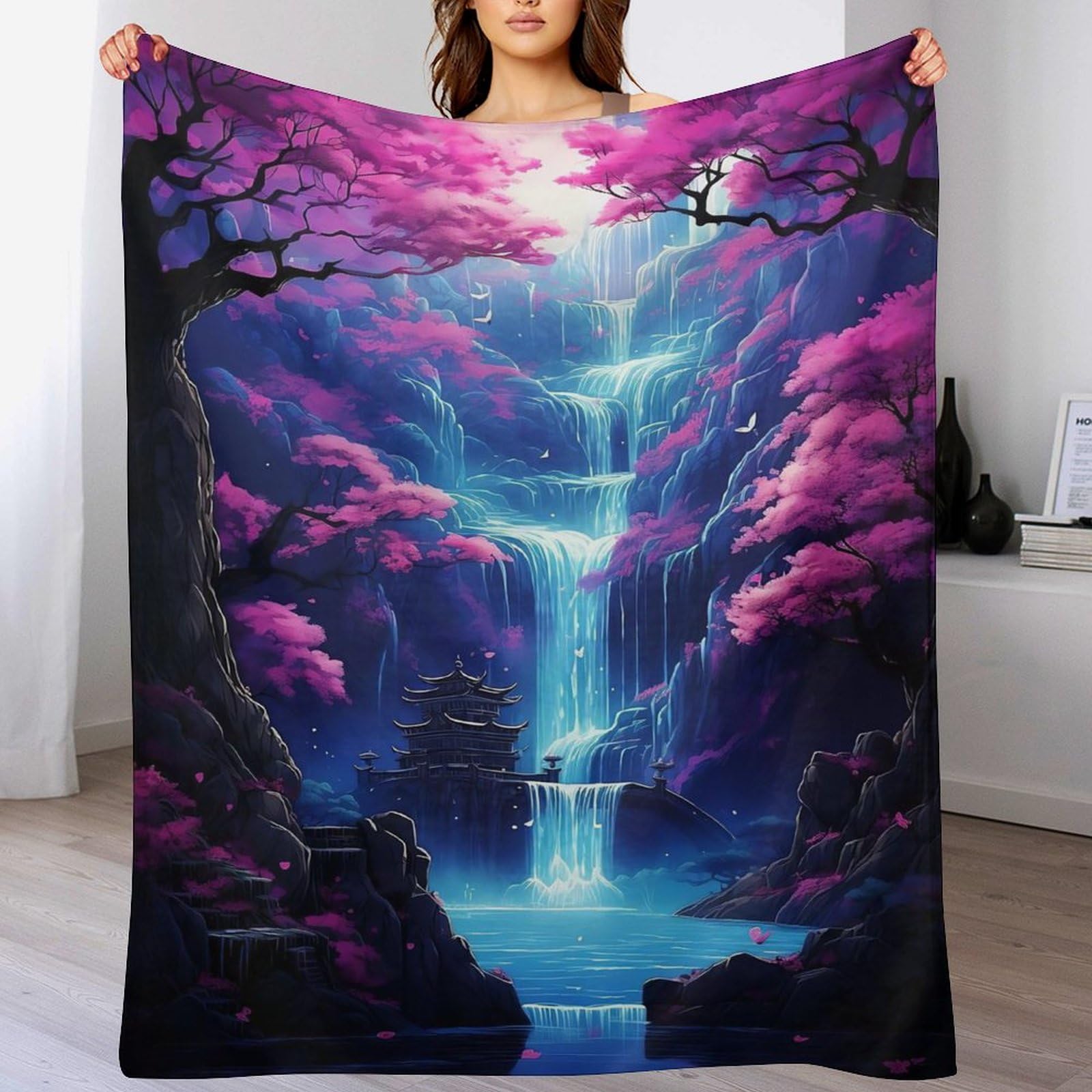 Couverture Lit Cerise Tree en Flannel Épaisse Double Couche Durable et Haute Qualité
