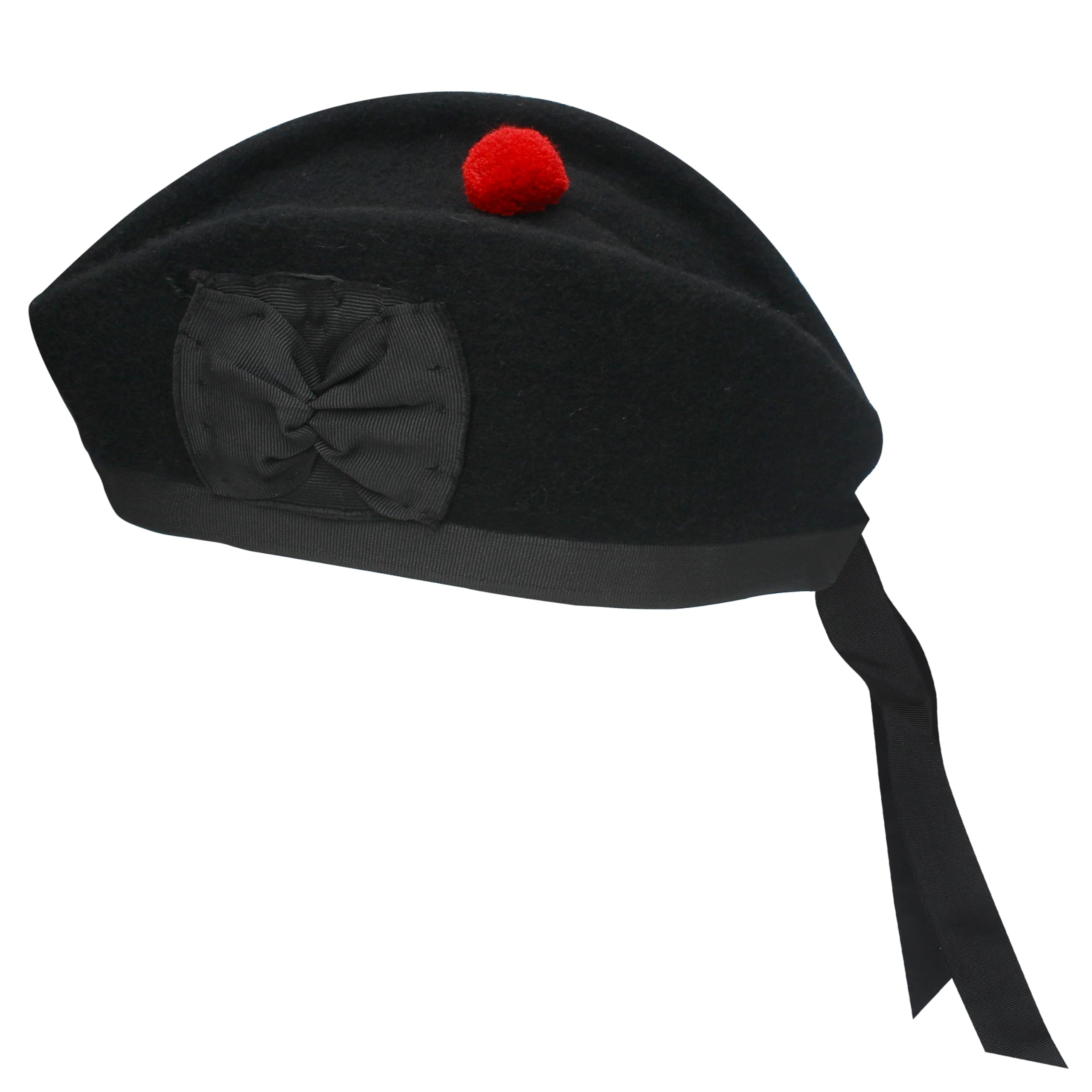 UMAM Glengarry Cap - Traditional Scottish Hat, Acrylic Wool Tartan, Wool Kilts/Bagpipes Accessories, Polyester Cotton Ribbon (7 5/8(61 UK), Plain Black Wool)