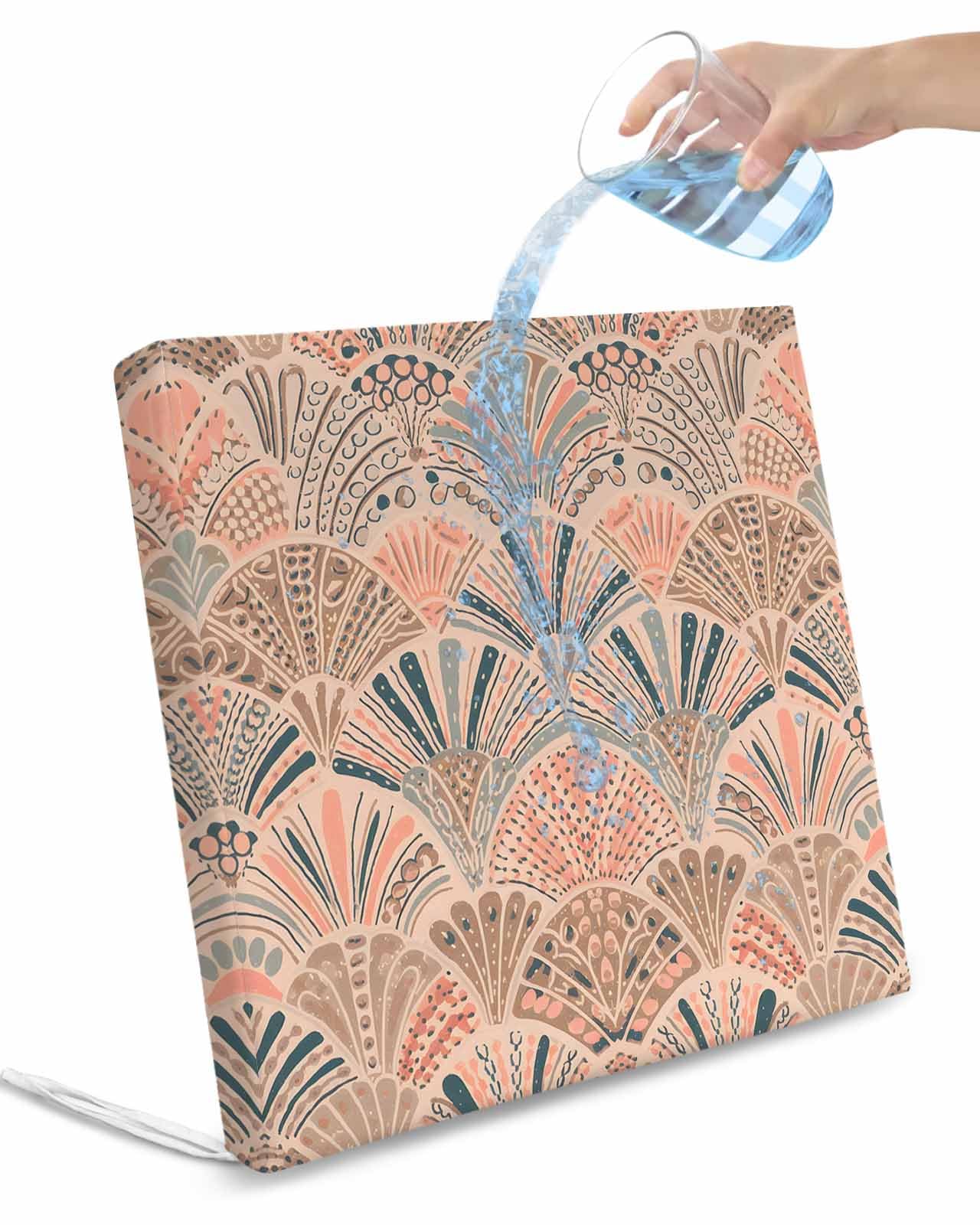 2 Pack Colorful Ethnic Waterproof Cushion Covers with Ties, Outdoor Patio Chaise Lounge Chair Seat Cushion Slip Covers Replacement(Only Cover) Vintage Chic Abstract Geometric Motifs 20