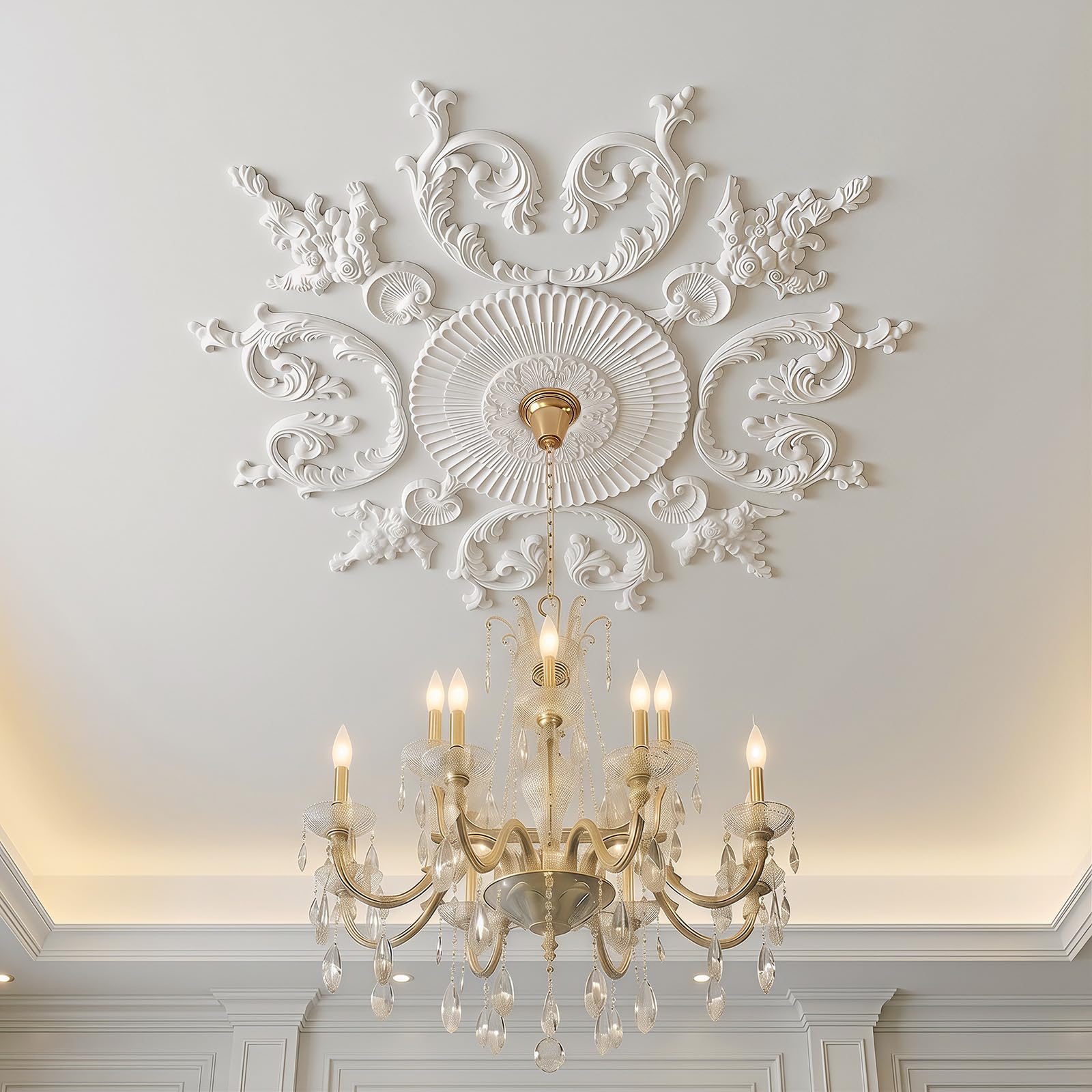 Sintuff 47.24 Inch Large Ceiling Medallion for Light Fixtures, 47.24"OD x 3.15"ID, Thermoformed Classic PVC Design Primed Ready to Paint for Chandeliers Ceiling Light Decoration — Amazon image 10
