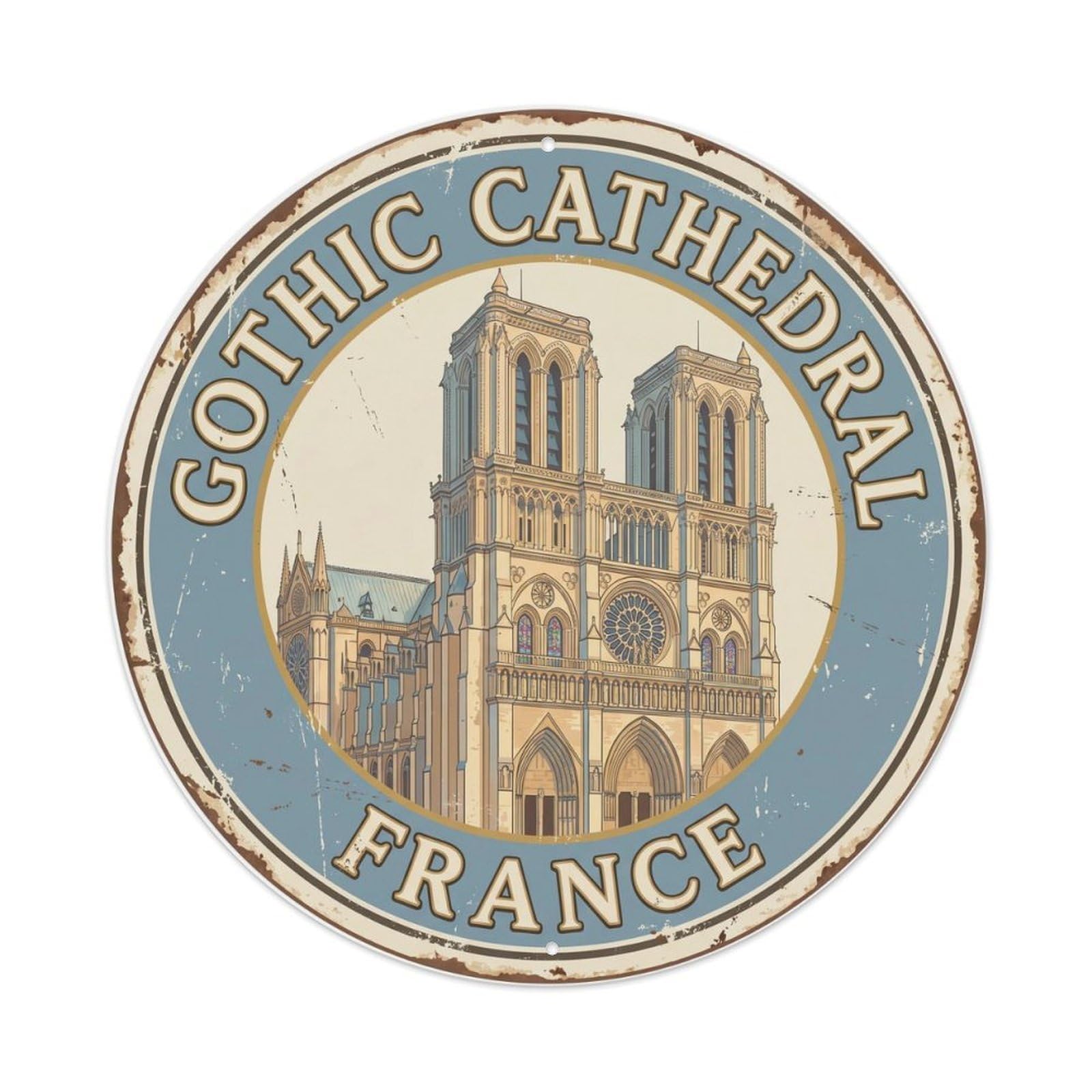 Vintage Travel Gothic Cathedral France Metal Tin Sign