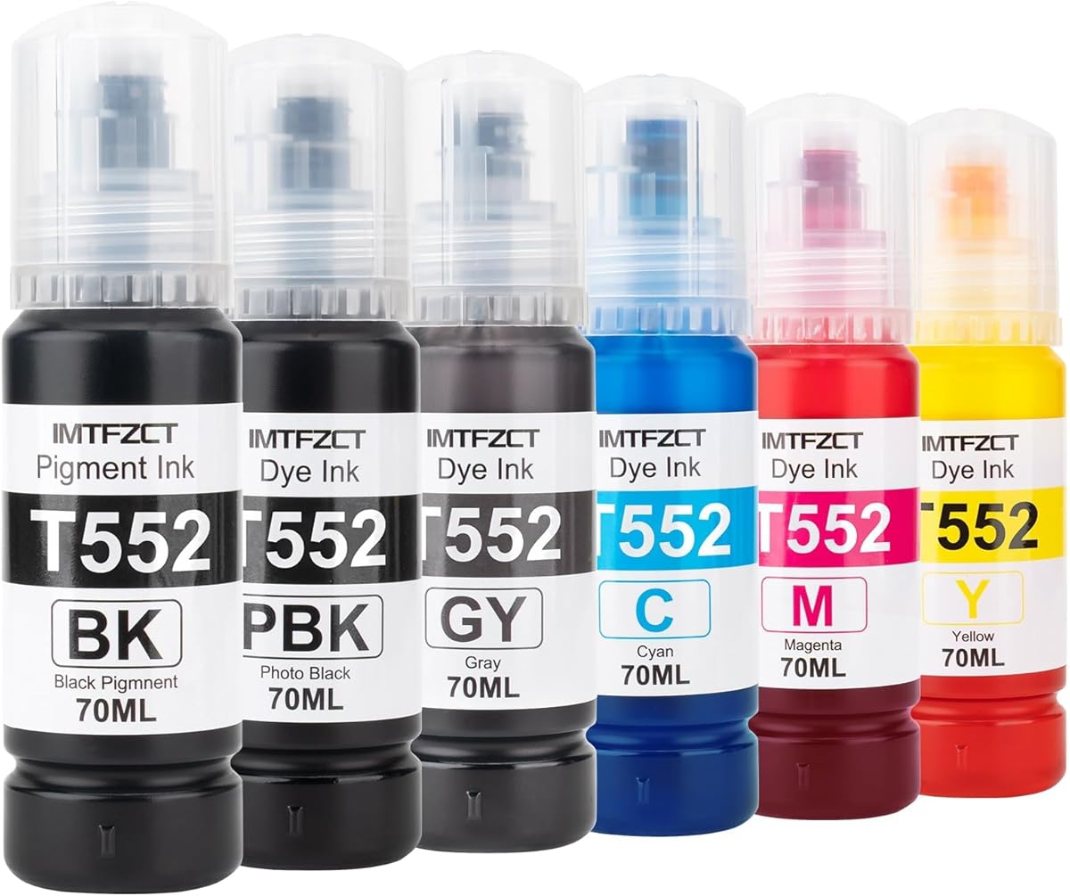 Replacement for T552 552 Ink Refill Bottles for Photo ET 8550 ET8550 Photo ET 8500 ET8500 8550 8500 Printers (BK PB C M Y GY)