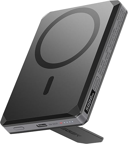 VEGER Cargador portátil magnético, cargador inalámbrico plegable de 5000 mAh para iPhone con USB C a 20 W PD cable de carga rápida, cargador