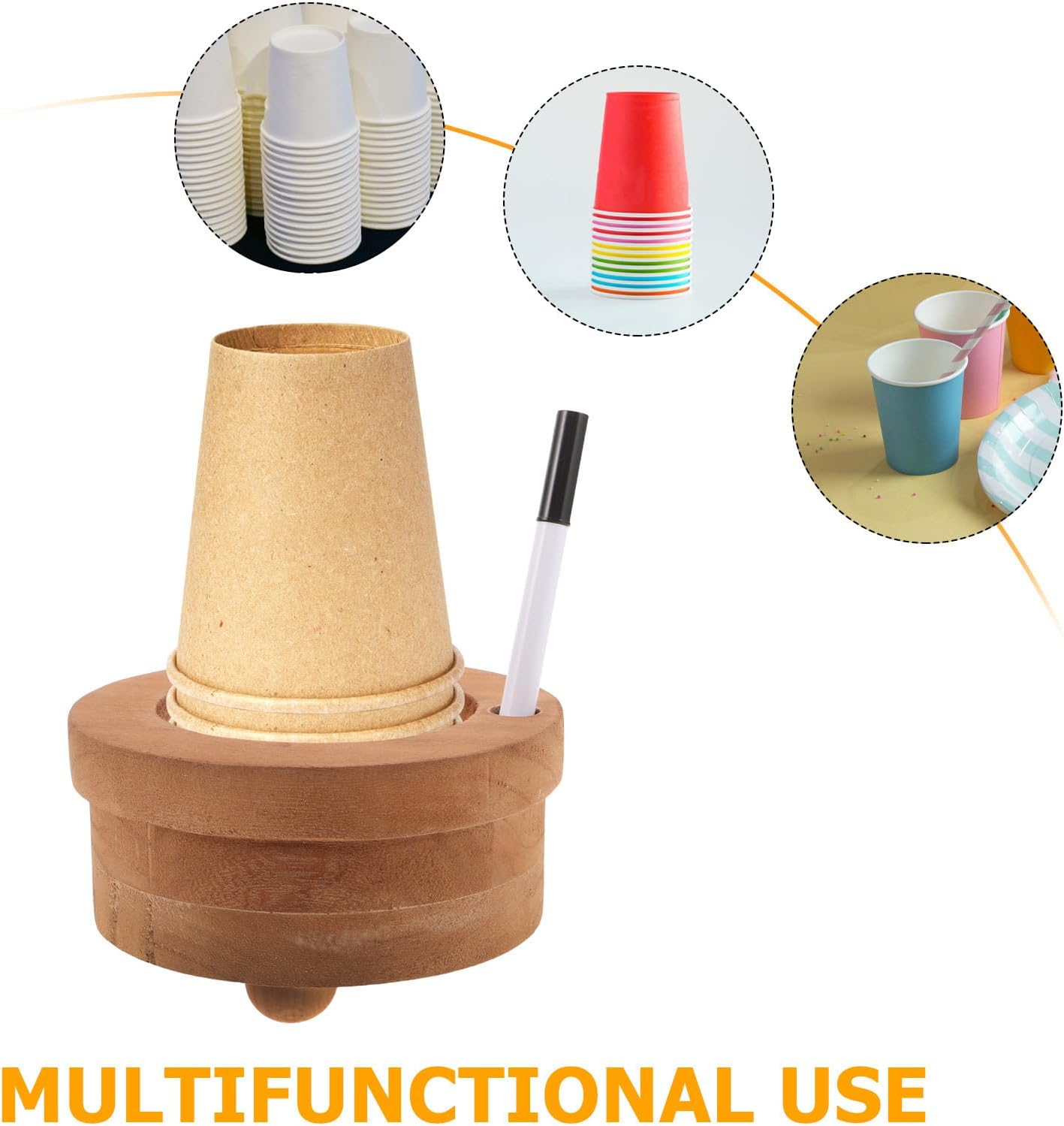 Paper Cup Holder with Marker Pen - Wooden Cup Holder for Disposable Plastic Wood Drink Organizer for Guest Bathroom Vanity Hosting Party