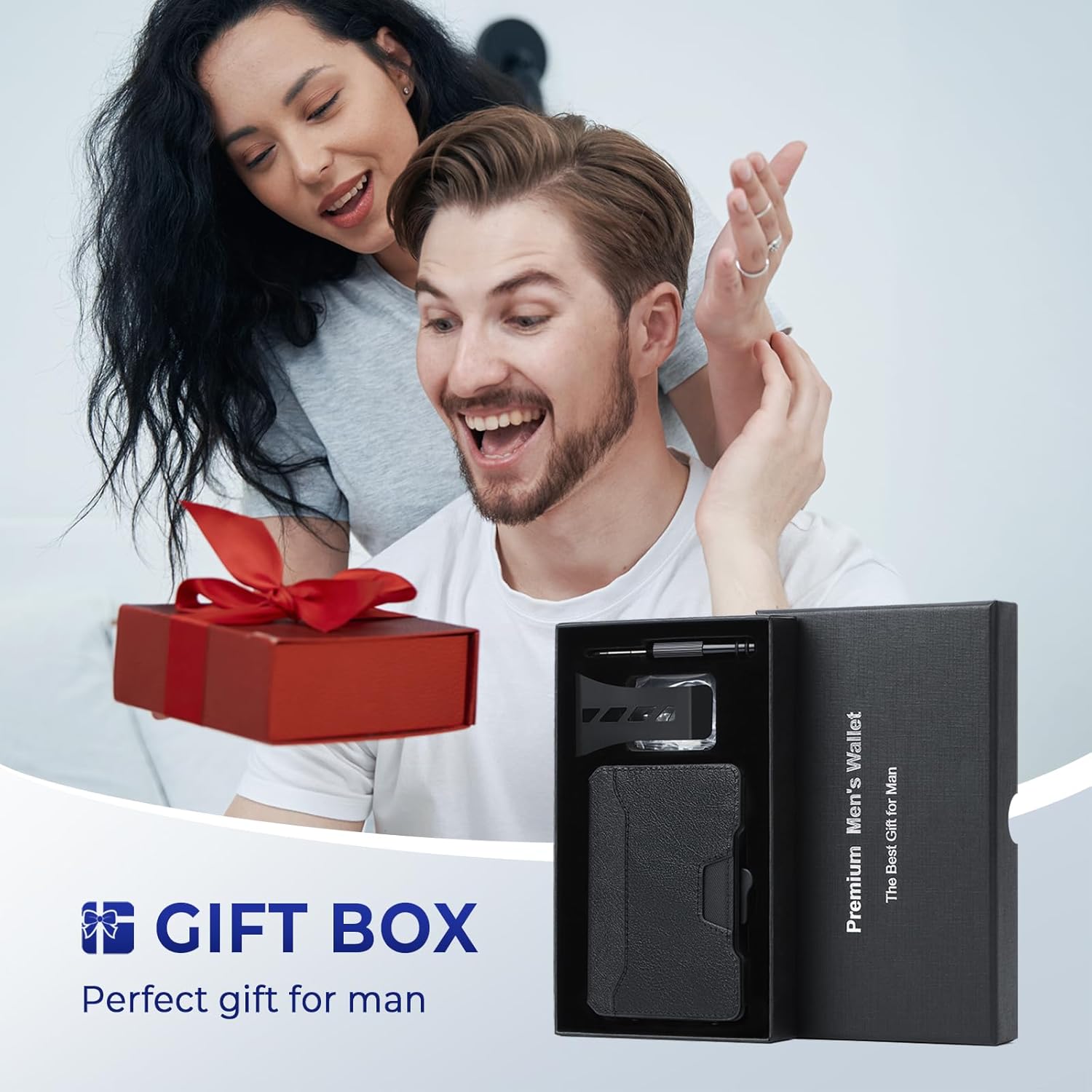 Slim Wallet for Men - Minimalist Mens Wallet with Money Clip, Aluminum Pop Up Card Case and Leather Slots Credit Card Holder RFID Blocking Wallet for Men with Gift Box - Image 6