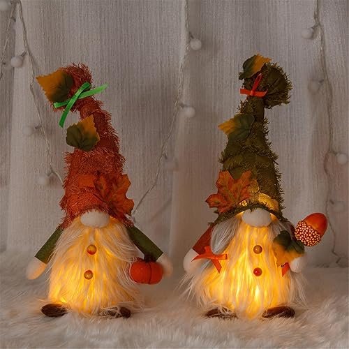 Miniatura 6 de Gnomos de peluche de Acción de Gracias, lindo gnomo con luces, muñeco Tomte sueco de otoño para cosecha, Acción de Gracias, decoración de mesa para