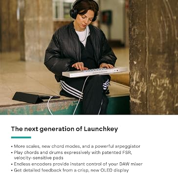 Novation Launchkey Mini 37 White [MK4] — Portable 37 Mini-Key, USB, MIDI Keyboard with DAW Integration. Chord & Scale Modes, 16 Drum Pads, Arpeggiator, Includes Music Creation Software Bundle