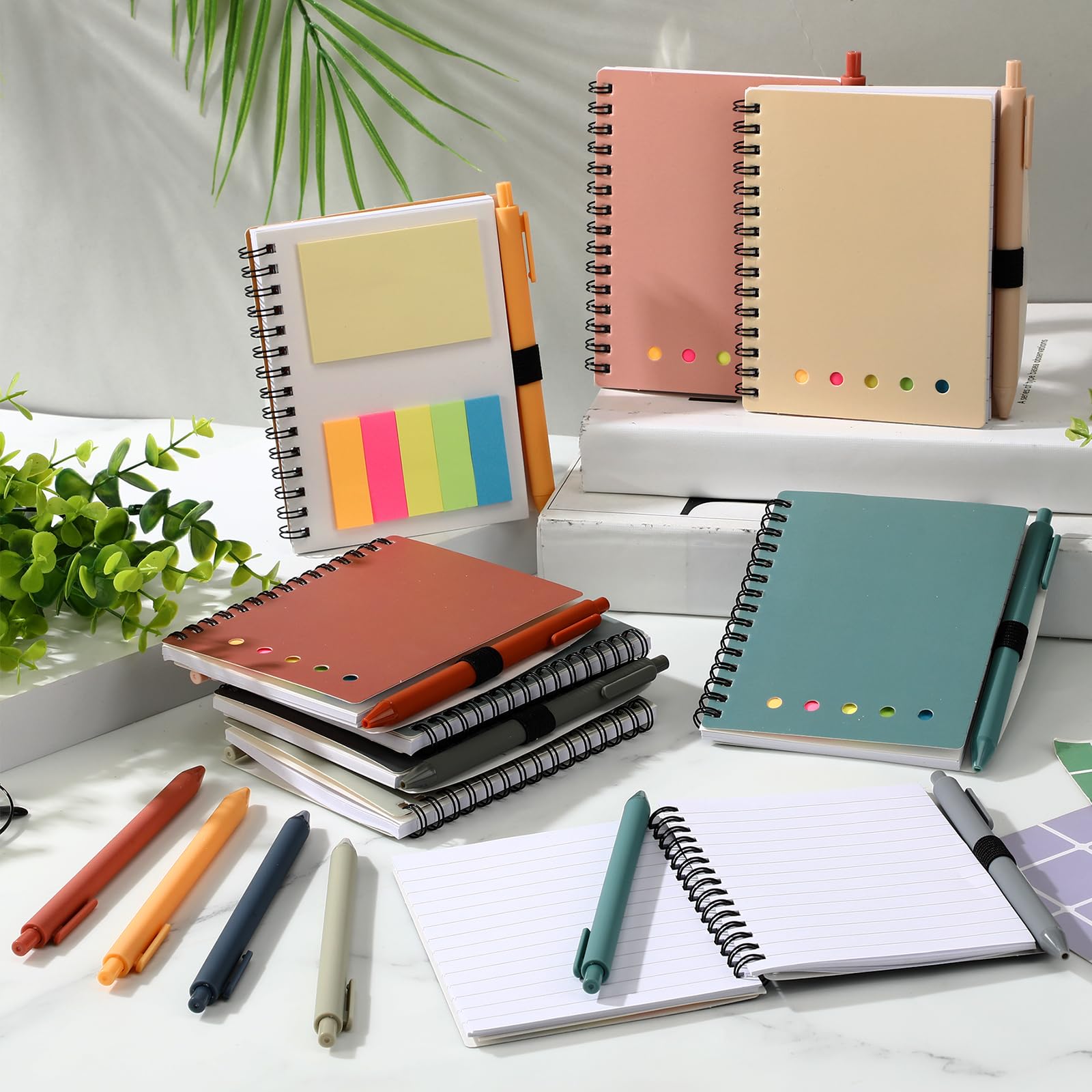 Chuangdi Set di 20 quaderni a spirale a righe con foglietti adesivi e penne in bambù, regali per il rientro a scuola per insegnanti in ufficio, quaderni bohémien, con penna, regalo sfuso (etnici)