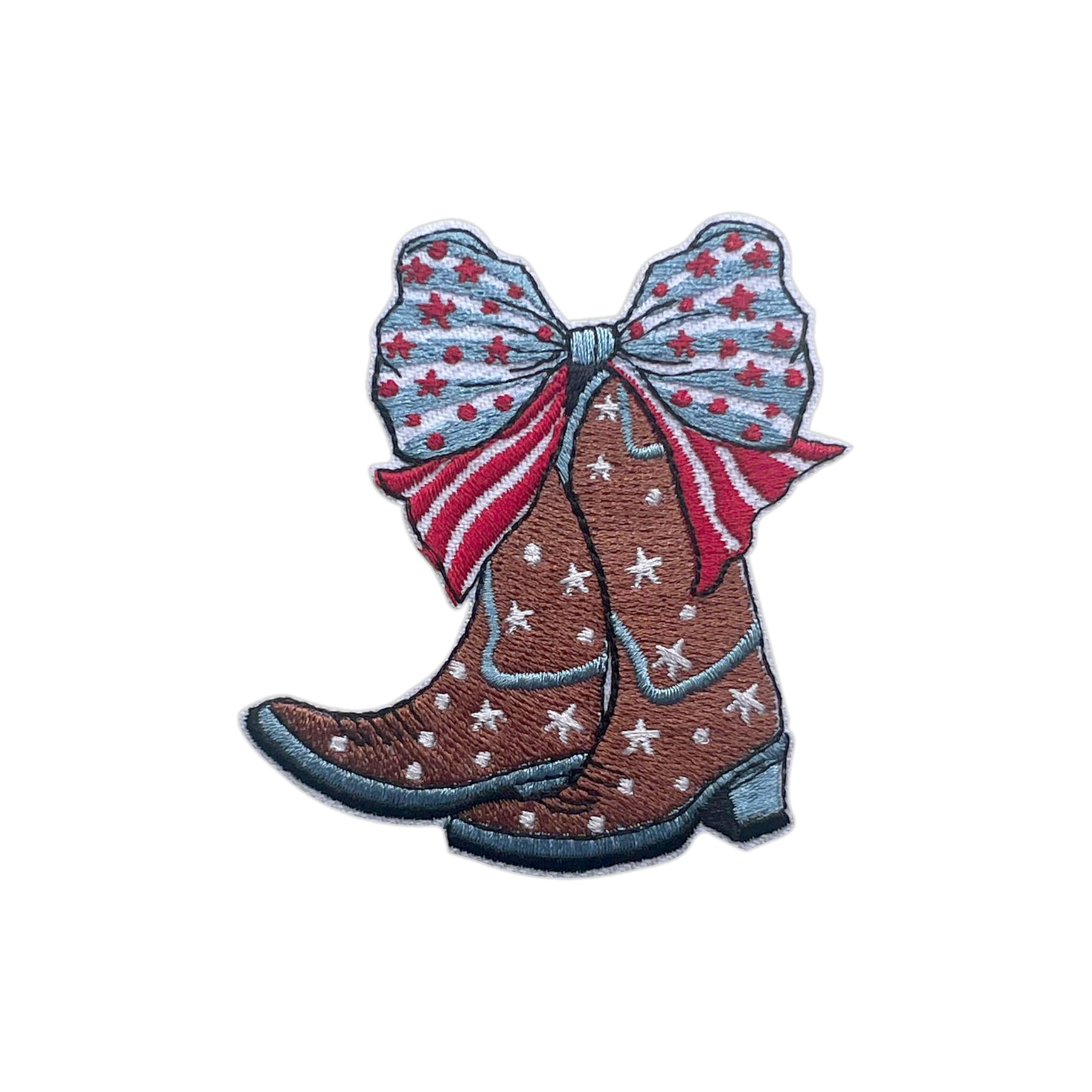 MOKOBOIZ Star Flag Boots 3 Inches Iron On/Sew On Embroidered Applique Patch, Coquette Bow Embroidery Patches, DIY Accessories for Backpacks, Army