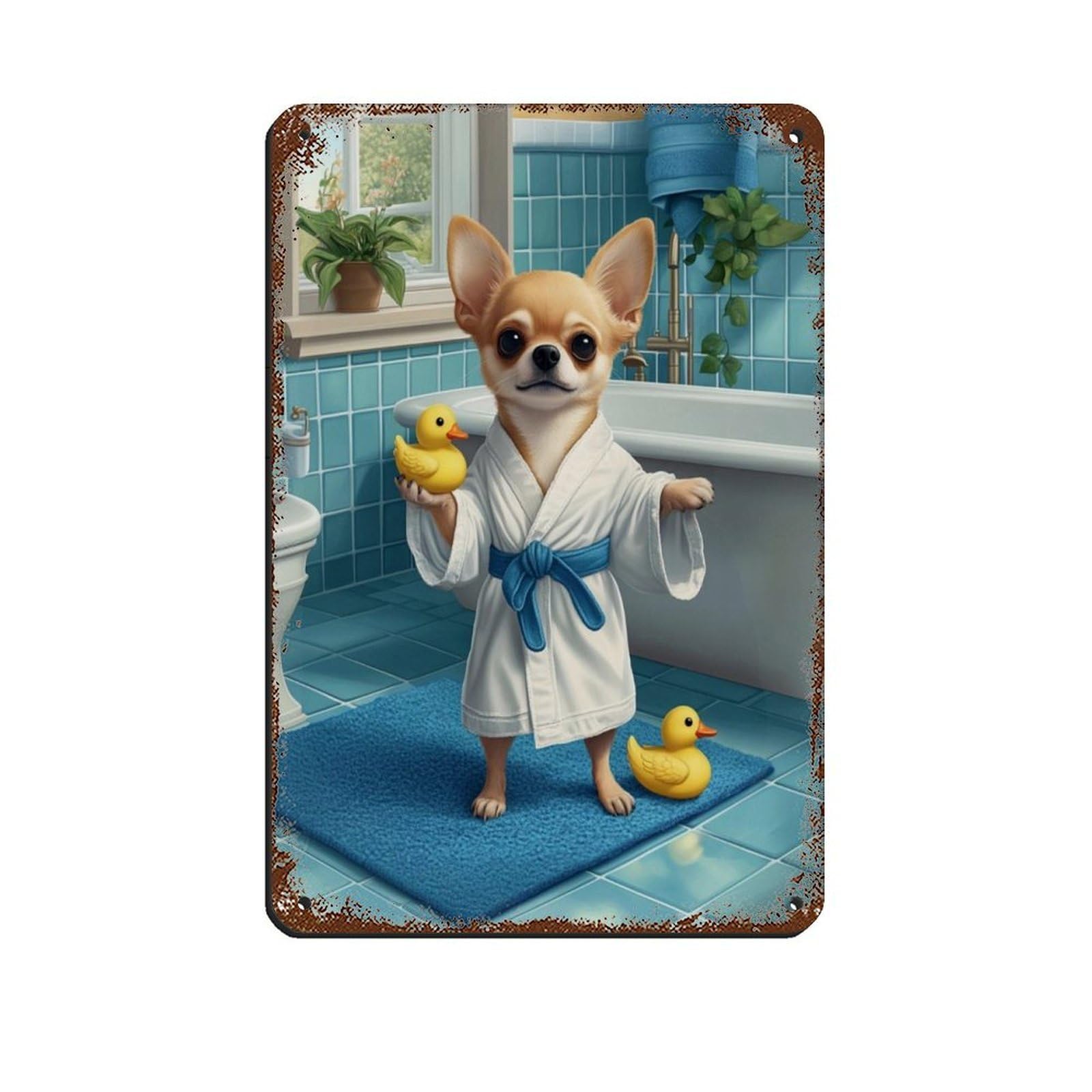 Chihuahua Dog Bathroom Art (1) Retro Poster Metal Tin Sign Chic Art Retro Iron Painting Bar People Cave Cafe Family Garage Poster Wall Decoration 8x12inch(20x30cm)