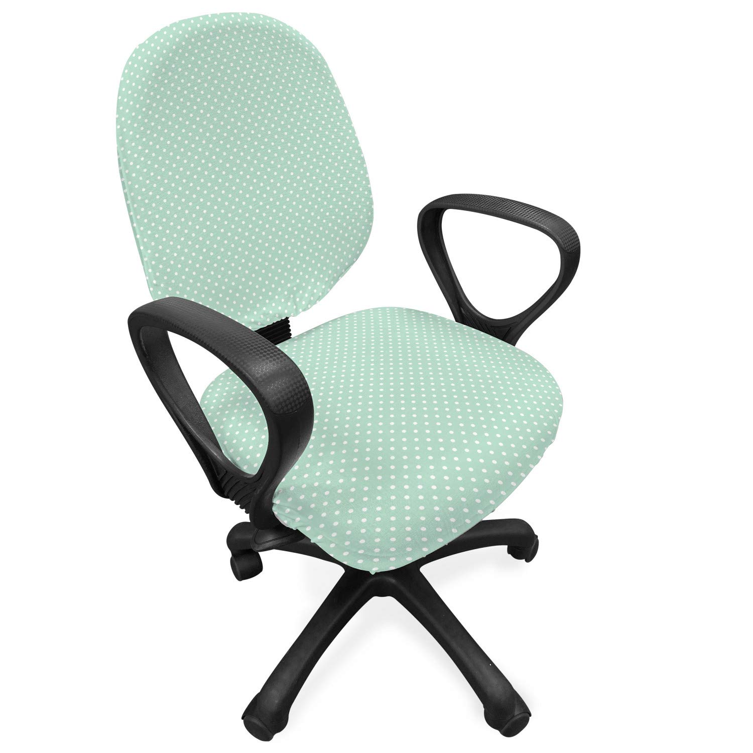 Ambesonne Green Office Chair Slipcover, Retro Style Baby Nursery Themed Pattern with Little White Polka Dots Pastel, Protective Stretch Decorative