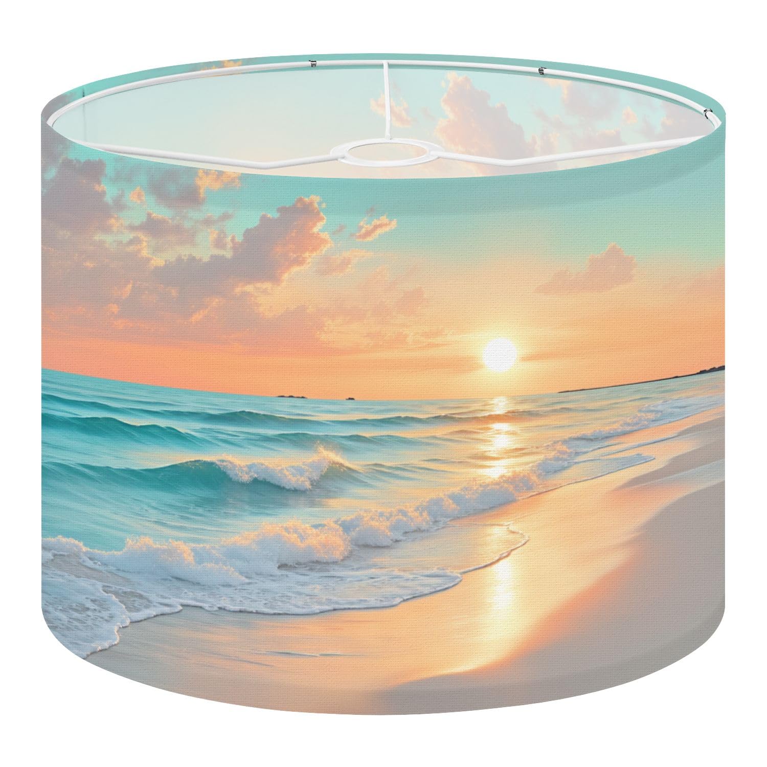 Drum Lamp Shade Large Lampshade Beach Sea Sunset Waves Sky Reflection for Floor Lamps Table Lamps Pendant Light Linen Lampshades Replacement Bedside Light Shades