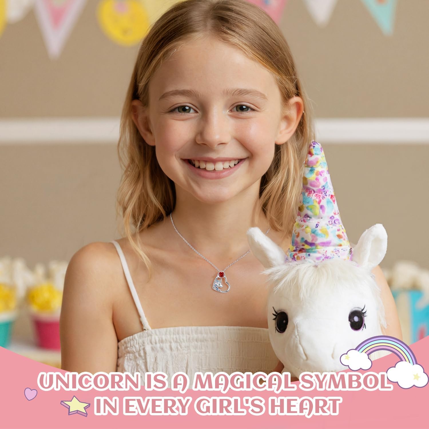 CDE Christmas Gift for women Cute Unicorn Birthstone Necklace for Girls Daughter 925 Sterling Silver Opal Heart Pendant Graduation Birthday Christmas Jewelry Gift for Teenage Girls Niece