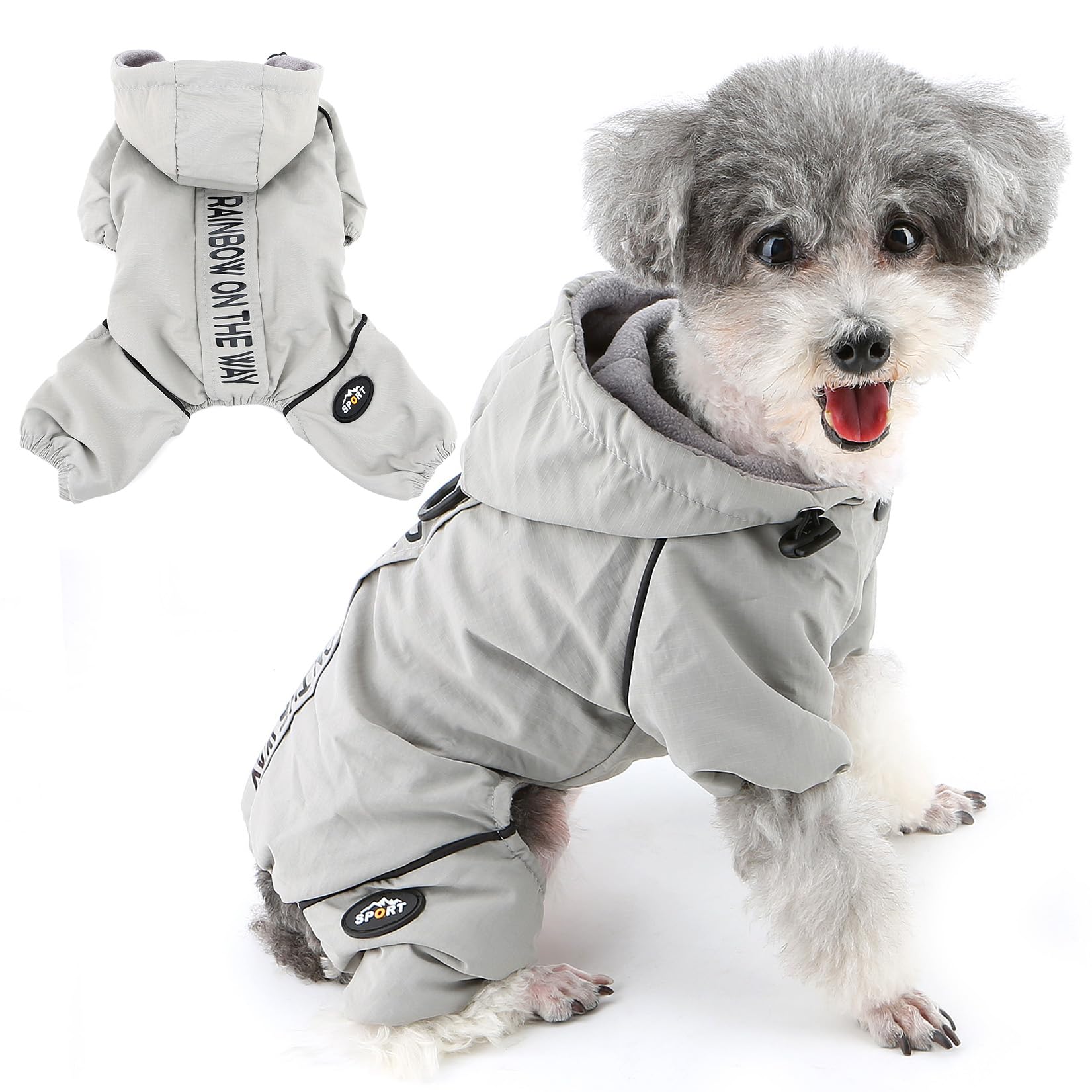Zunea Waterproof Dog Snowsuit with Hood for Extra Small & Small Dogs Warm Fleece Lined Winter Jumpsuit with Leash Ring Cold Weather Outdoor Overall Outfit Puppy Clothes for Chihuahua Yorkie Gray XXL