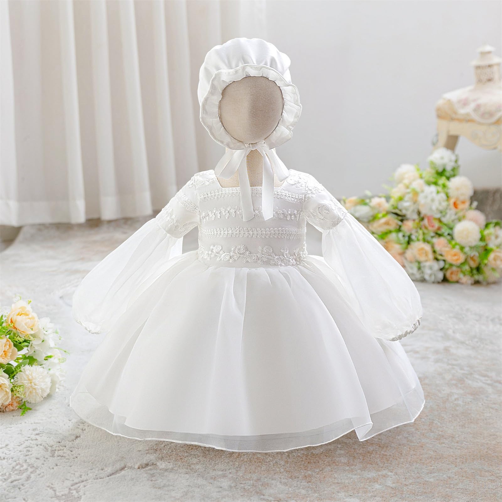 Mädchen Taufkleid mit Langen Ärmeln und Rock, Party-Tutu-Outfit