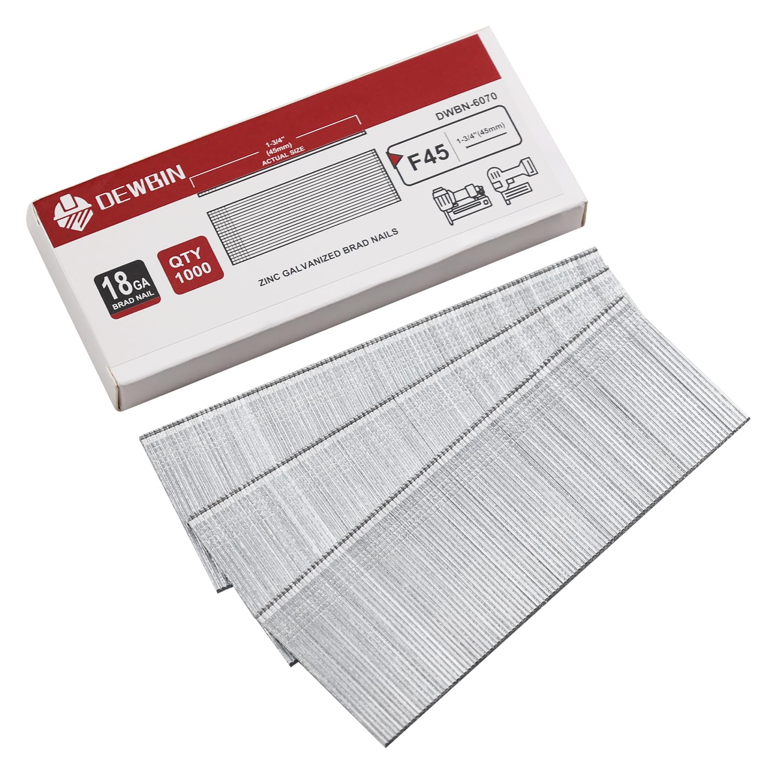 DEWBIN 18 Gauge Brad Nails, 1000 Counts 1-3/4-inch 18 GA Brad Nails, Galvanized Nails for Nail Gun, Finishing Nail Gun Nails for Pneumatic, Electric