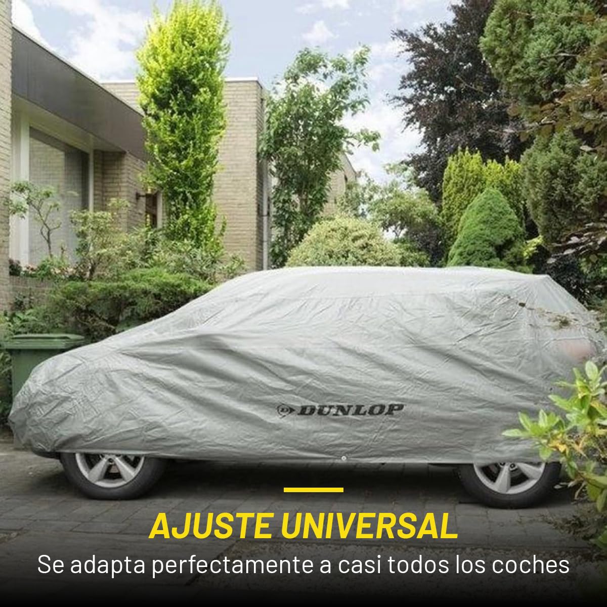 Dunlop Funda Coche XL - Funda Protectora para Coche Universal - Cubierta para Coche 534 x 178 x 120 cm - con Cordón Elástico y Anillos - Impermeable para Interior y Exterior - Gris