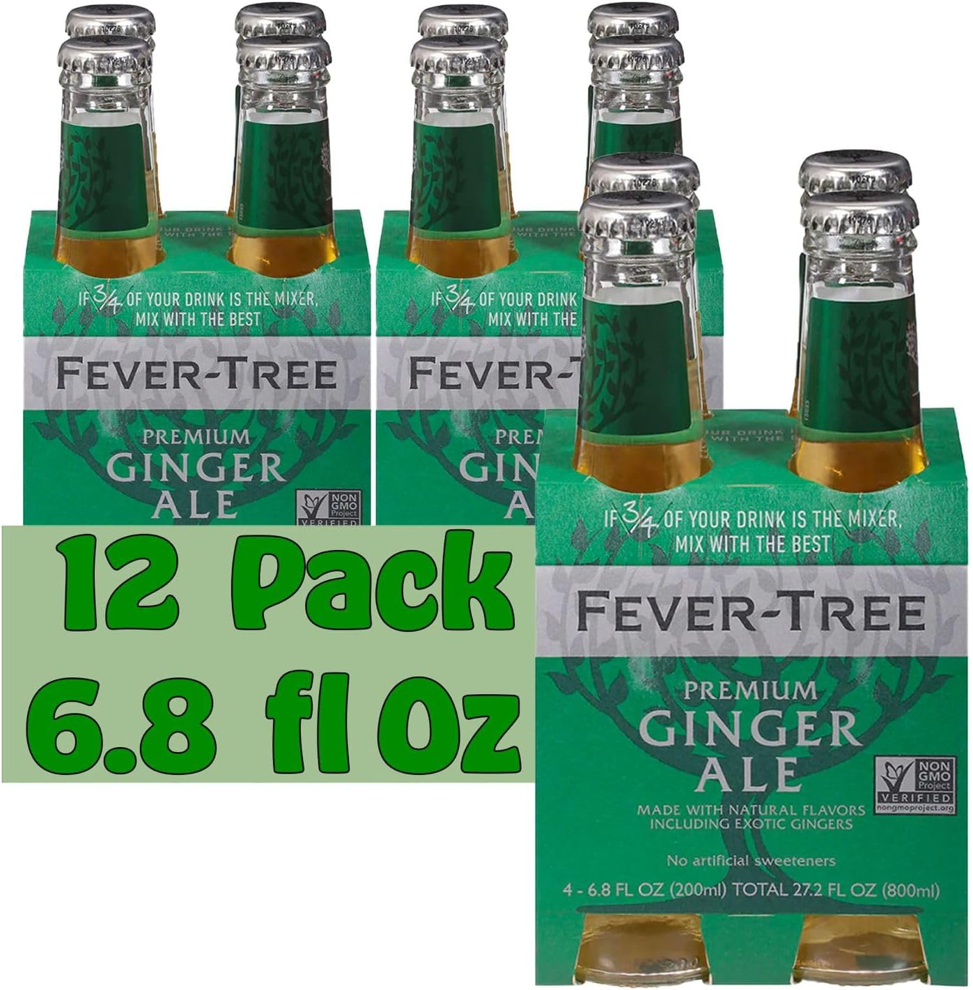 Fever-TreeGinger Ale Premium Cocktail Mixer 6.8 fl oz Glass Bottles 12 Pack