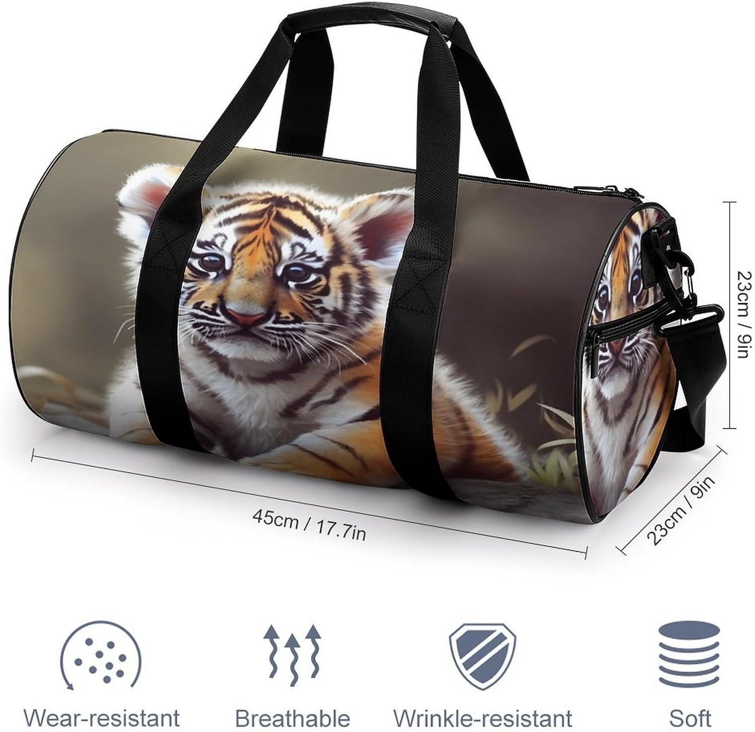 Aesthetic Sports Bag for Women Cute Tiger Printed Duffle Travel Bag for Men Women Mini Workout Bags Cylindrical Gym Bag