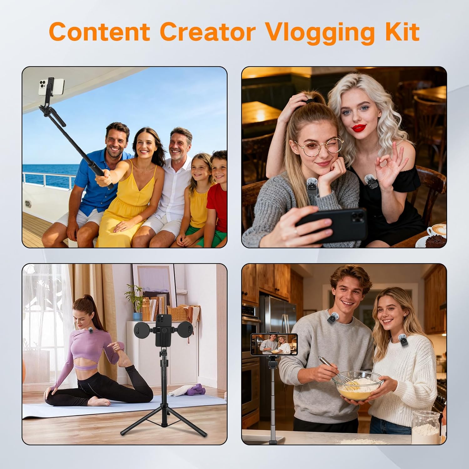 Professional Vlogging Kit for iPhone/Android, 70”Auto Face Tracking Tripod for iPhone with Light, 25H Battery Life Wireless Microphones,Content Creator Kit for TikTok/YouTube Starter