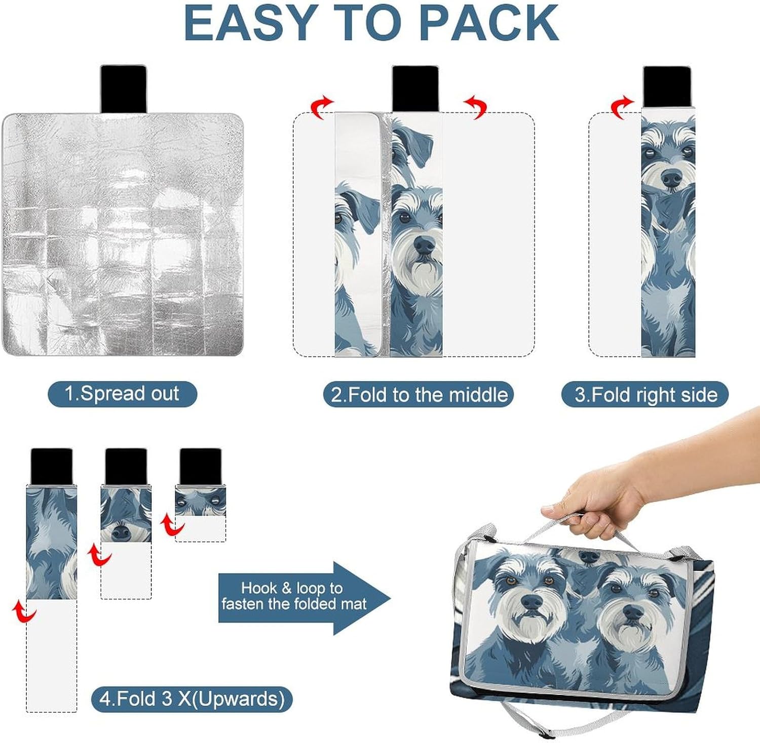 Outdoor Picnic Blanket Extra Large Beach Blanket Waterproof Picnic Mat Three Small Dogs Camping Blanket Portable with Carry Strap Park Blanket for Grass Camping Park