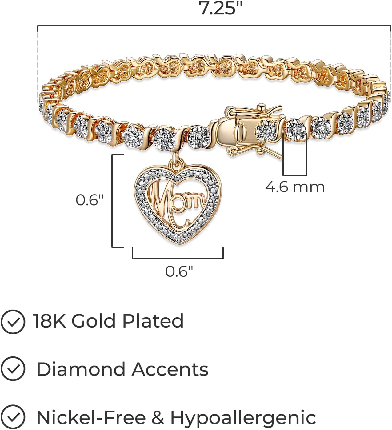 MORGAN & PAIGE Bronze Rhodium, 14k Rose Gold or 18k Yellow Gold Plated Diamond Accent Tennis Bracelets for Women Trendy - Charm Womens Bracelets with Accent S-Link Chain, Gift Jewelry 7.25 inch