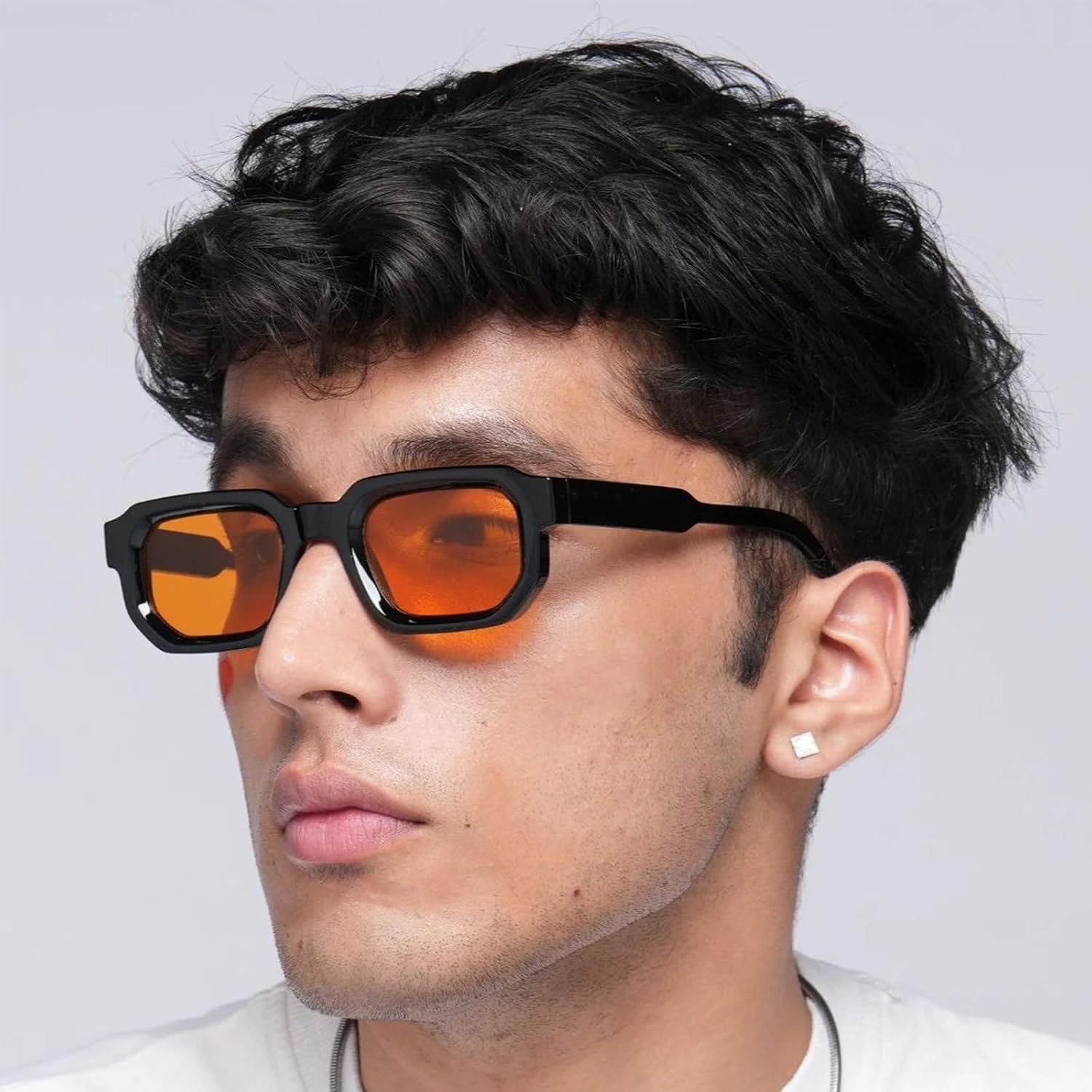 Retro Chunky Rectangle Sunglasses for Men Women Trendy Small Square Thick Sun Glasses Hexagon Shade - Image 7