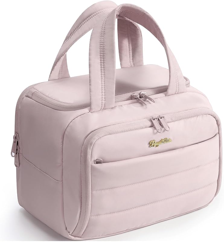 Necessaire de viagem Bagstellar acolchoada com divisórias e alça, Light Pink