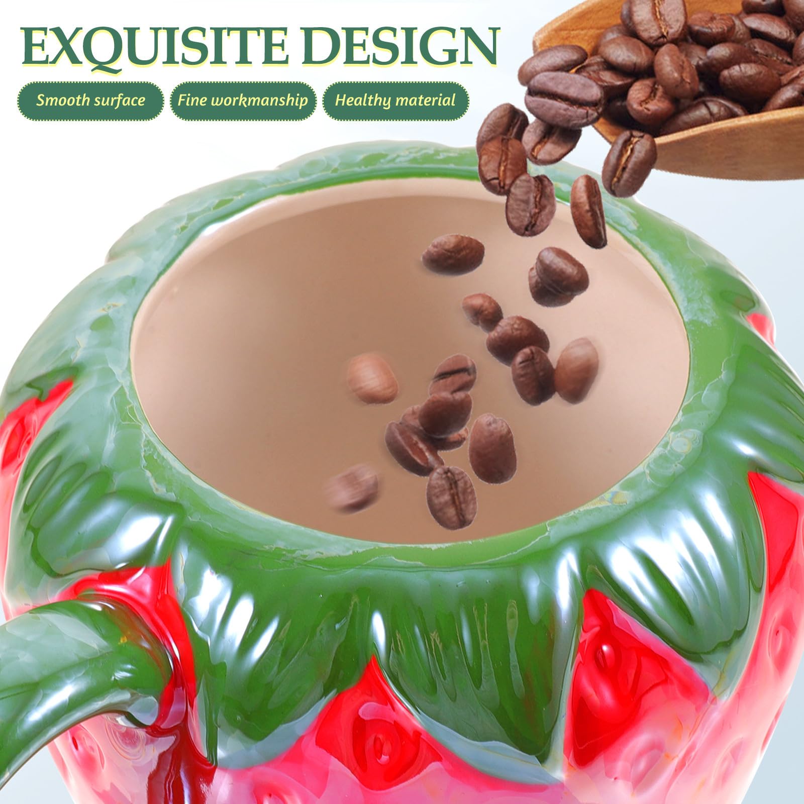 Angoily Tazza a Forma di Fragola in Ceramica per Bevande da Cucina Facile da Trasportare e Lavabile in Lavastoviglie, per Caffè e Acqua