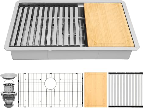 Undermount Kitchen Sink 30 Inch, 16 Gauge Stainless Steel Single Bowl Kitchen Sink with Accessories, 30" x 18" Large Workstation Sink