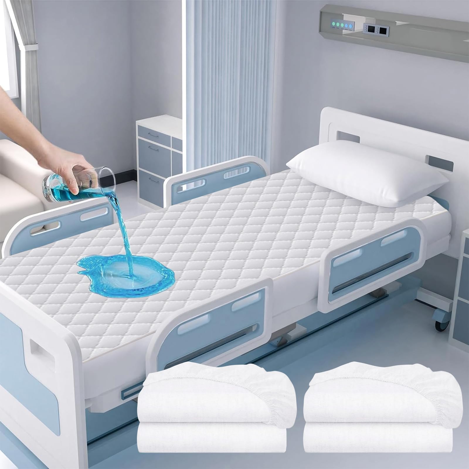 Waterproof Hospital Mattress Cover Protector Bed Sheet 36" x 80" x 9" Hospital Grade Incontinence Protection, Breathable Fabric for Elderly, Adults Machine Washable(2 Pack,White)