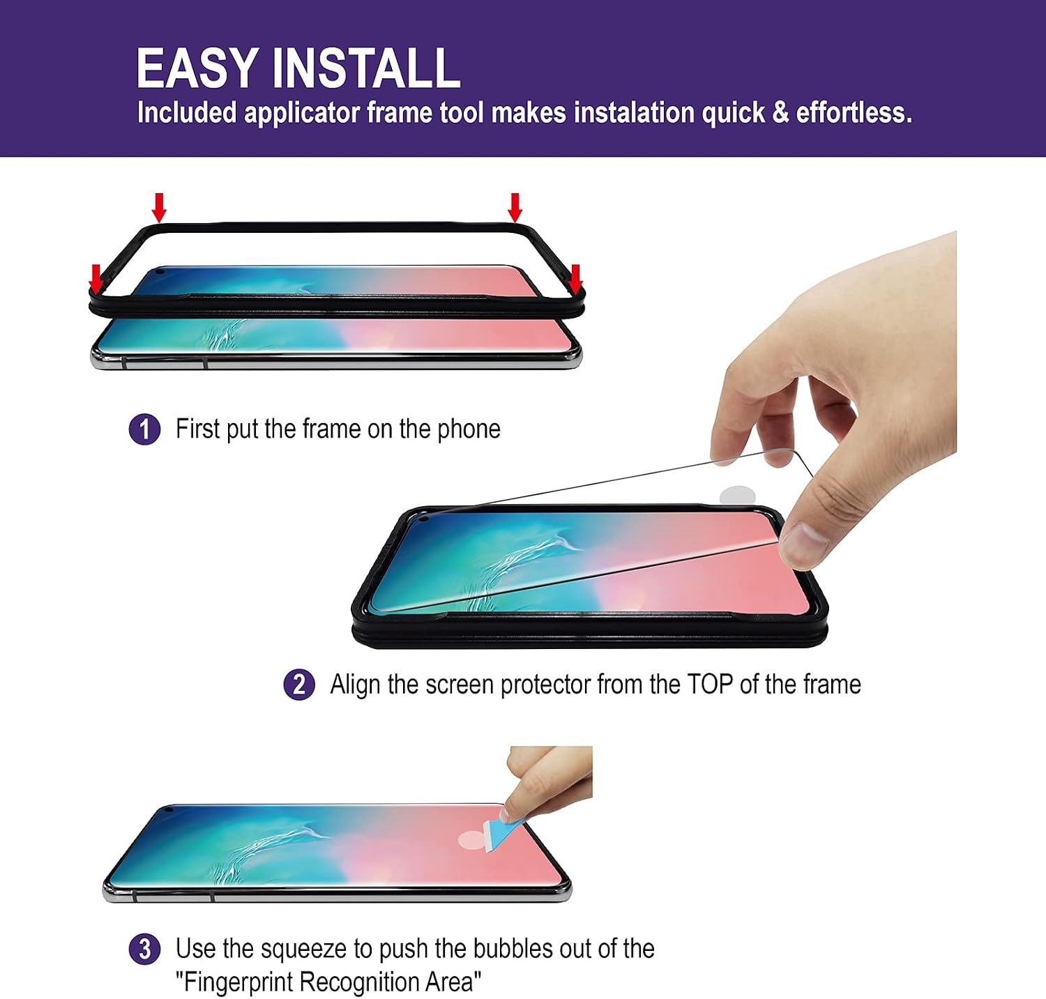 Glass Screen Protector for Samsung Galaxy S10,6.1-Inch,2 Pack,Curved Tempered Glass,Compatible with Ultrasonic Fingerprint Scanner,Black