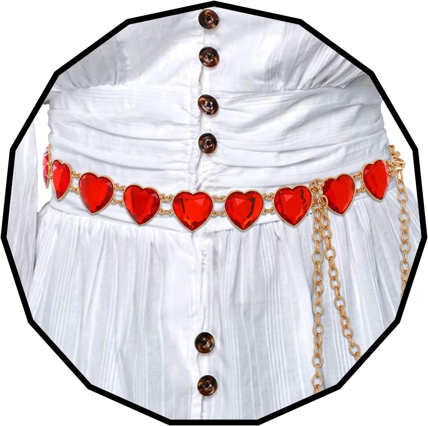 ELABEST Red Gem Chain Belt Rhinestone Cosplay Costume Waist Chain for Women