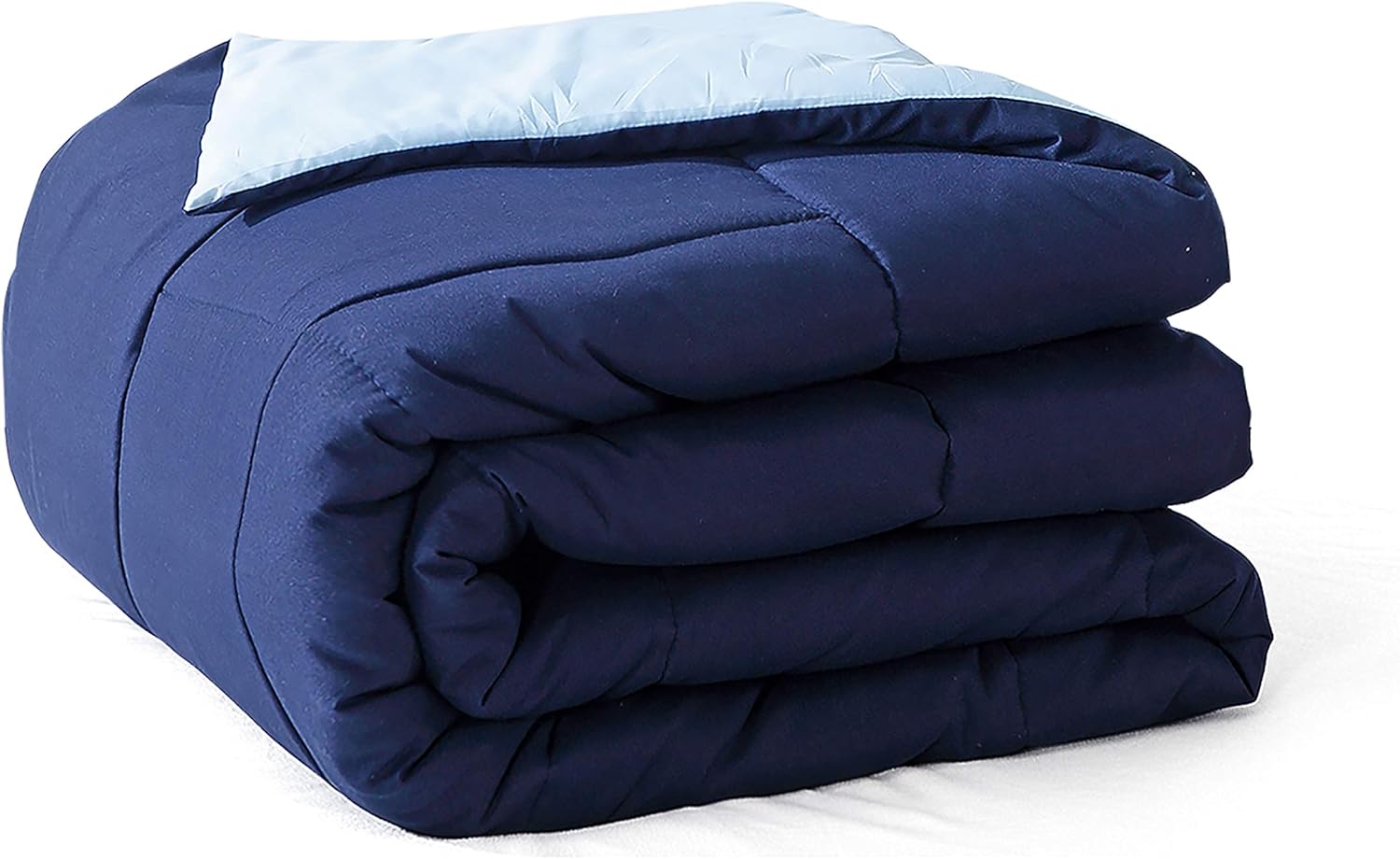 EVOLIVE All Season Pre Washed Soft Microfiber Down Alternative Reversible Comforter with Box Stitching (Navy/Light Blue, Full/Queen)