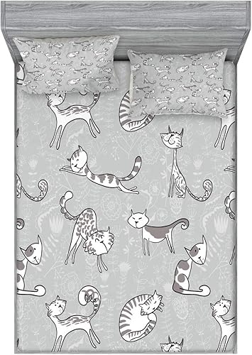 Miniatura 212 de Ambesonne - Juego de sábanas bajeras y fundas de almohada, diseño clásico botánico, plantas de jardín vintage, juego de 3 piezas con estampado